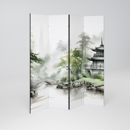 HARMONIOUS WATERSCAPE SCENE Rumsavdelare 4 paneler