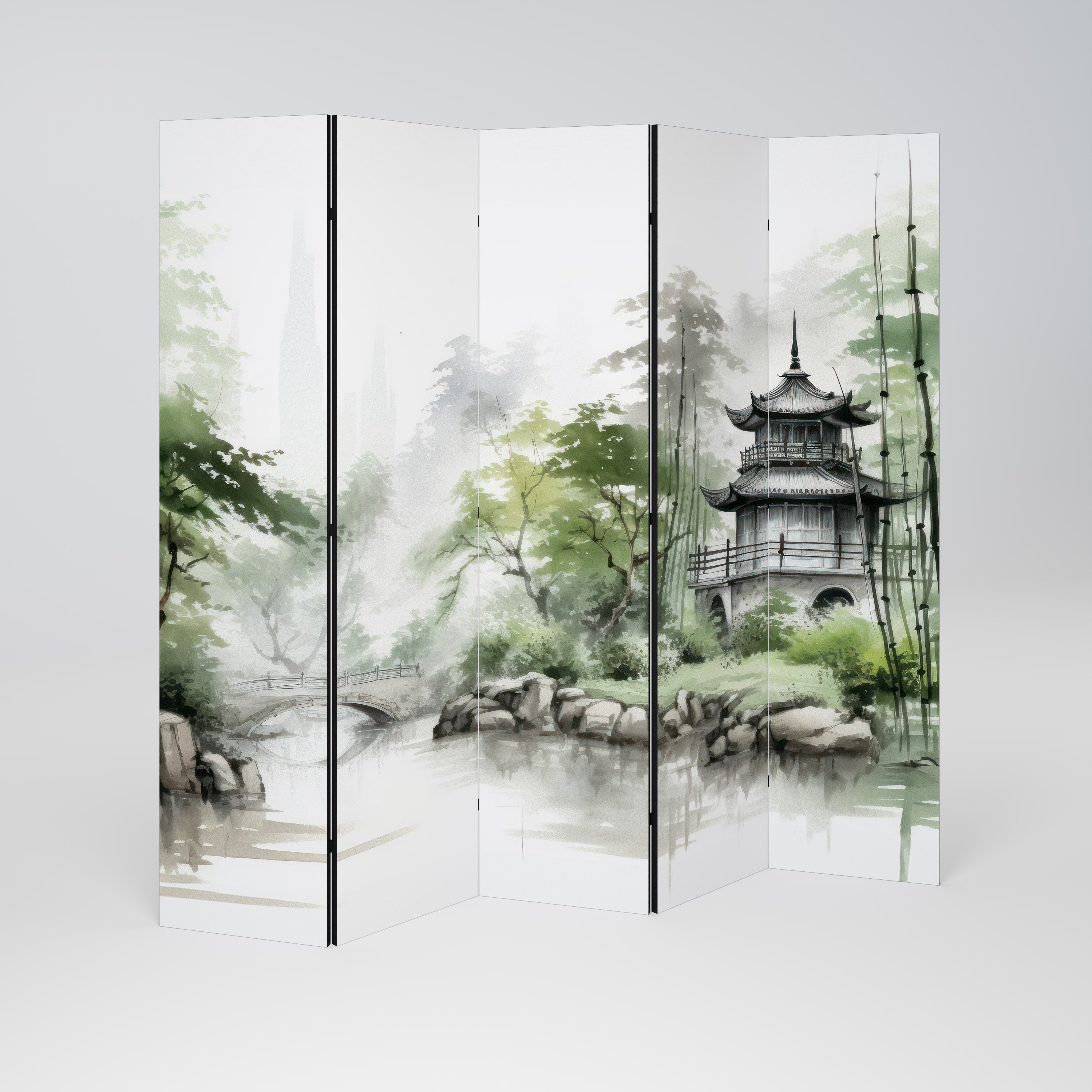 HARMONIOUS WATERSCAPE SCENE Dekorativ rumsavdelare – 5 paneler