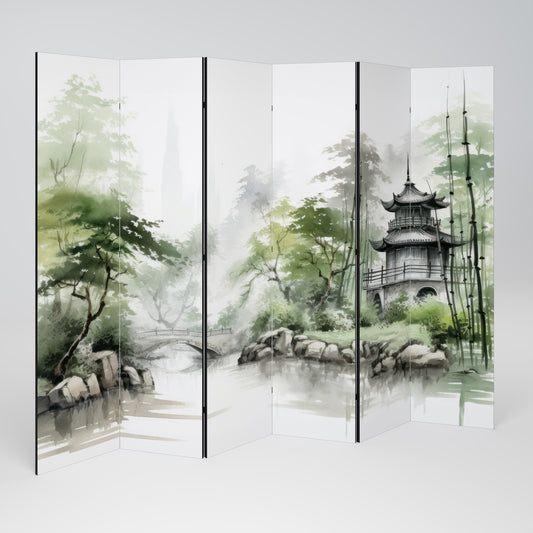 HARMONIOUS WATERSCAPE SCENE Decorative 6-Panel Room Divider
