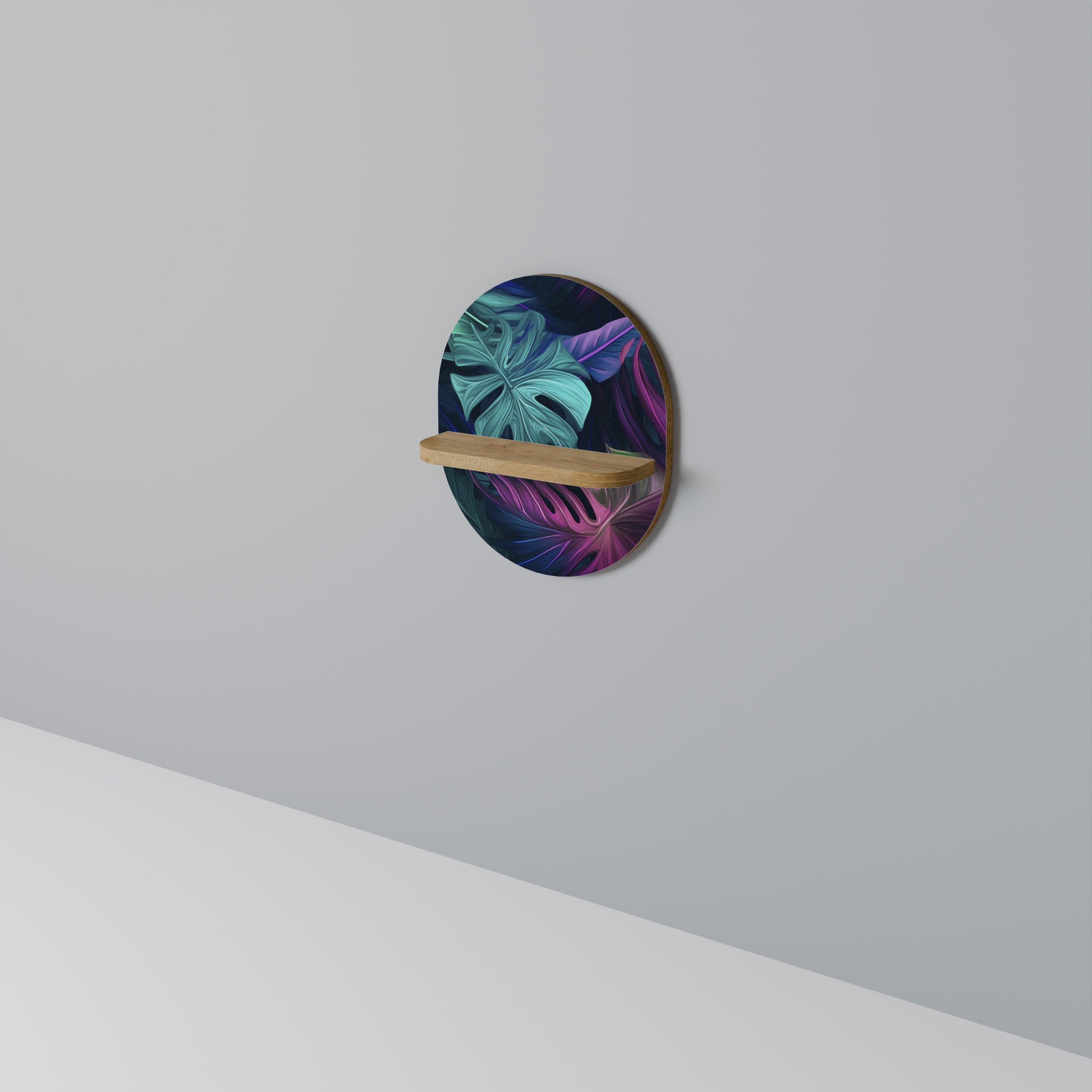 PSYKODELISK MONSTERA Oval konsthylla i ekeffekt