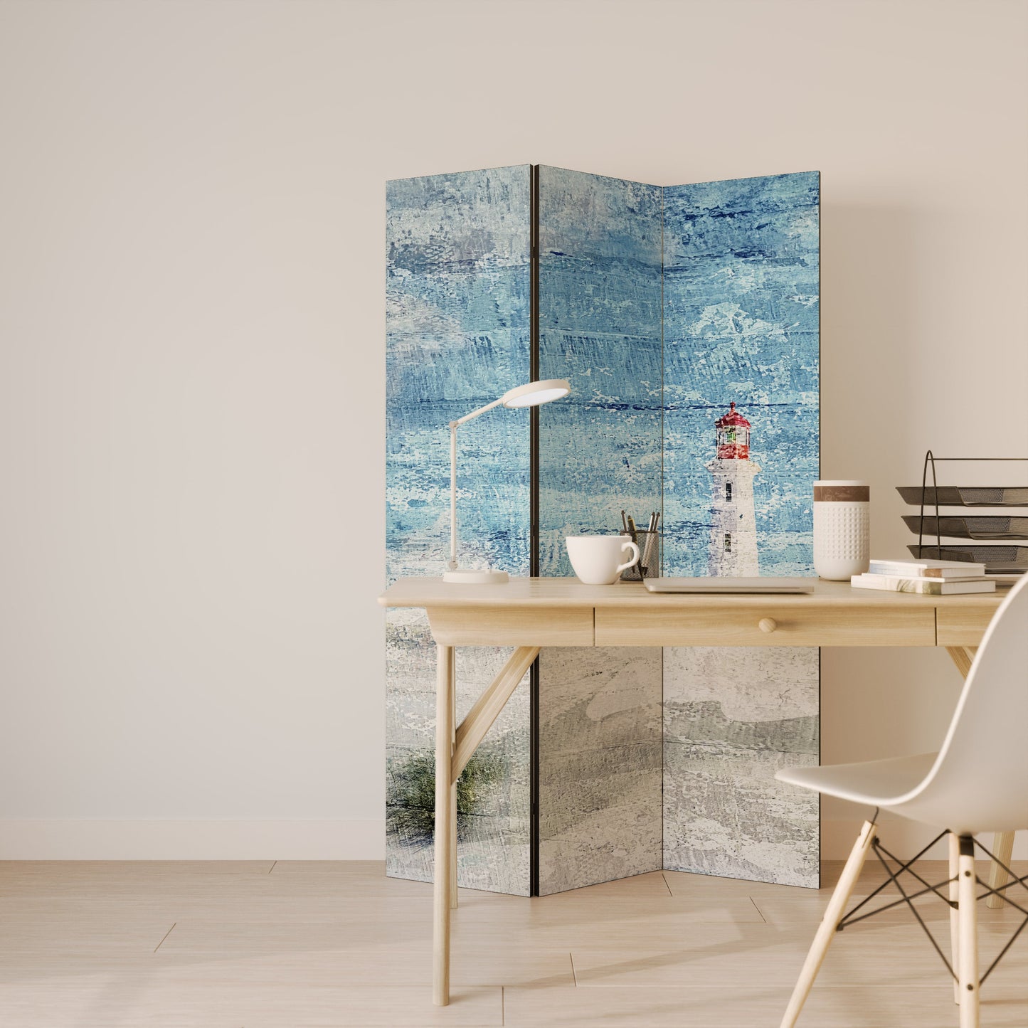 LIGHTHOUSE IN TRANQUILITY Decorative 3-Panel Room Divider