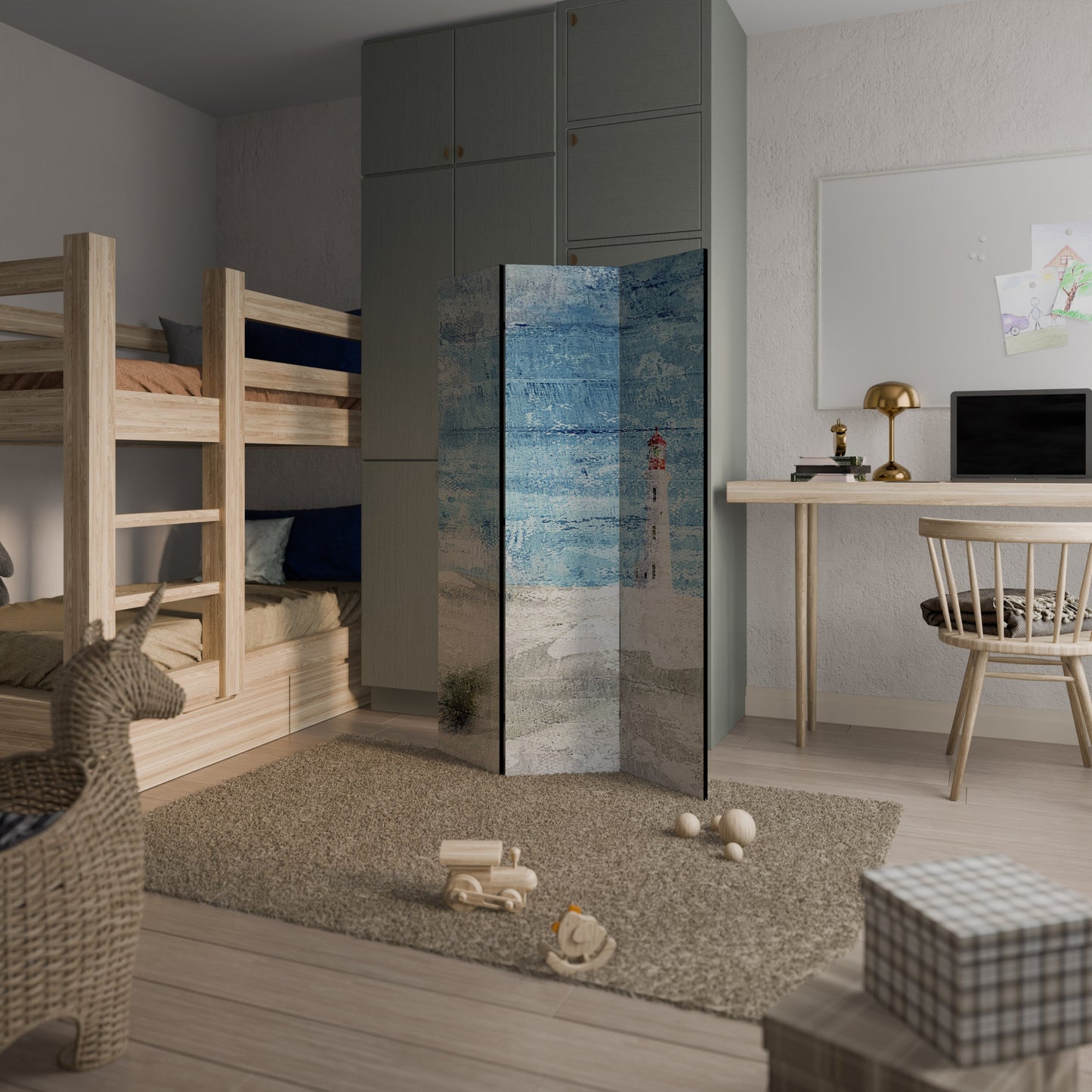LIGHTHOUSE IN TRANQUILITY Decorative 3-Panel Room Divider