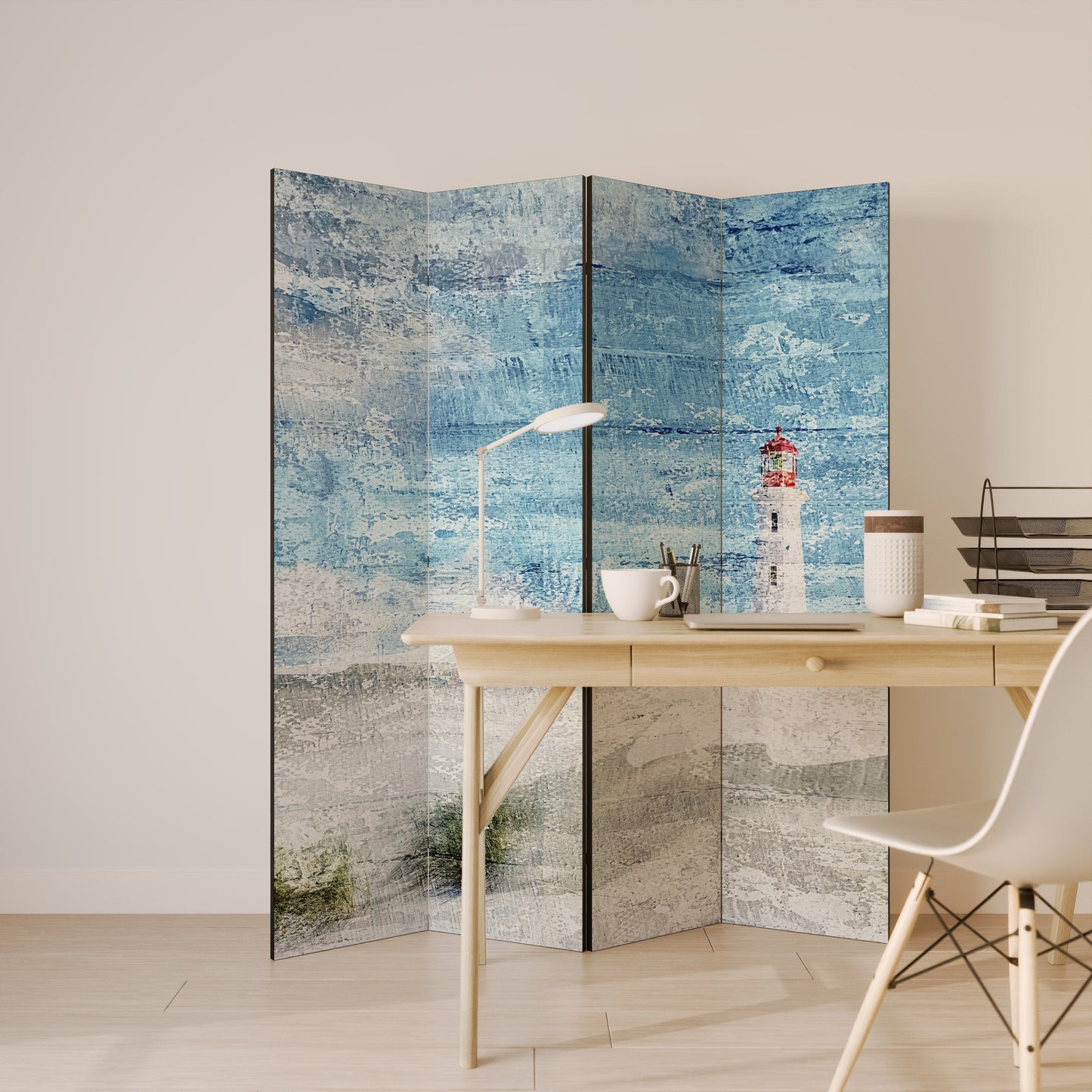 LIGHTHOUSE IN TRANQUILITY Decorative 4-Panel Room Divider