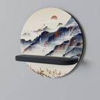 JAPANESE LANDSCAPE Round Art Shelf In Black Finish