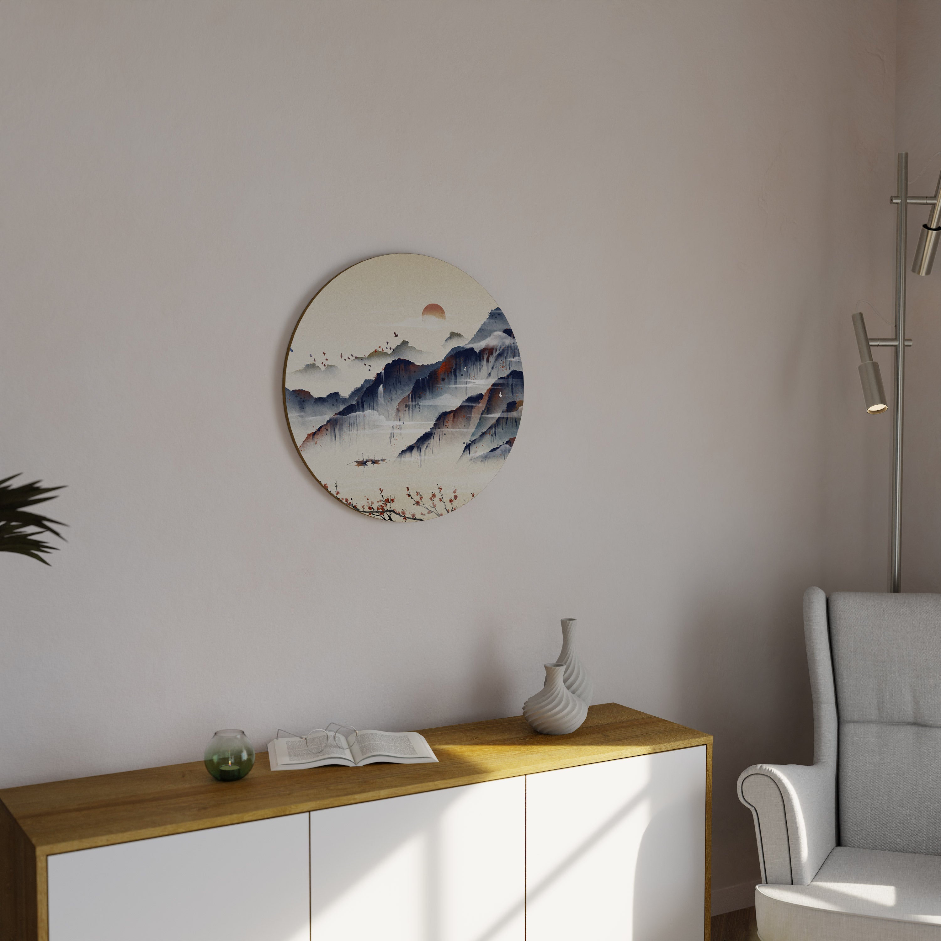 JAPANSK LANDSKAP Rund Väggkonst