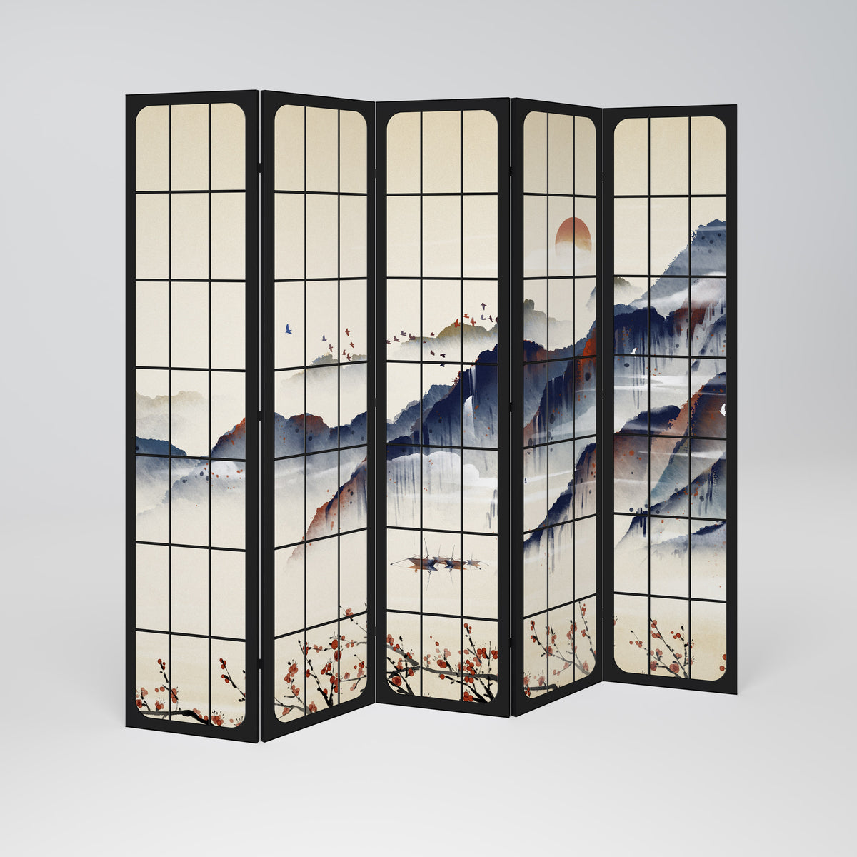 JAPANESE LANDSCAPE Dekorativ rumsavdelare – 5 paneler