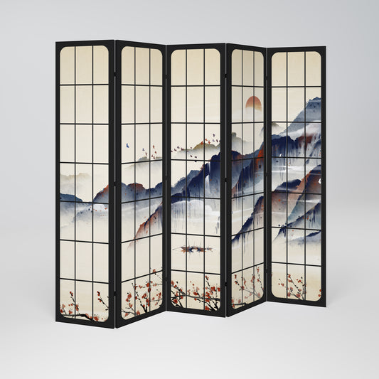 JAPANESE LANDSCAPE Dekorativ rumsavdelare – 5 paneler