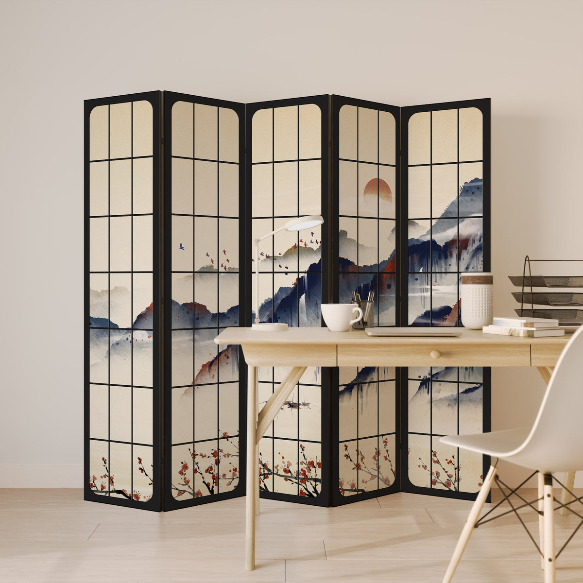 JAPANESE LANDSCAPE Dekorativ rumsavdelare – 5 paneler