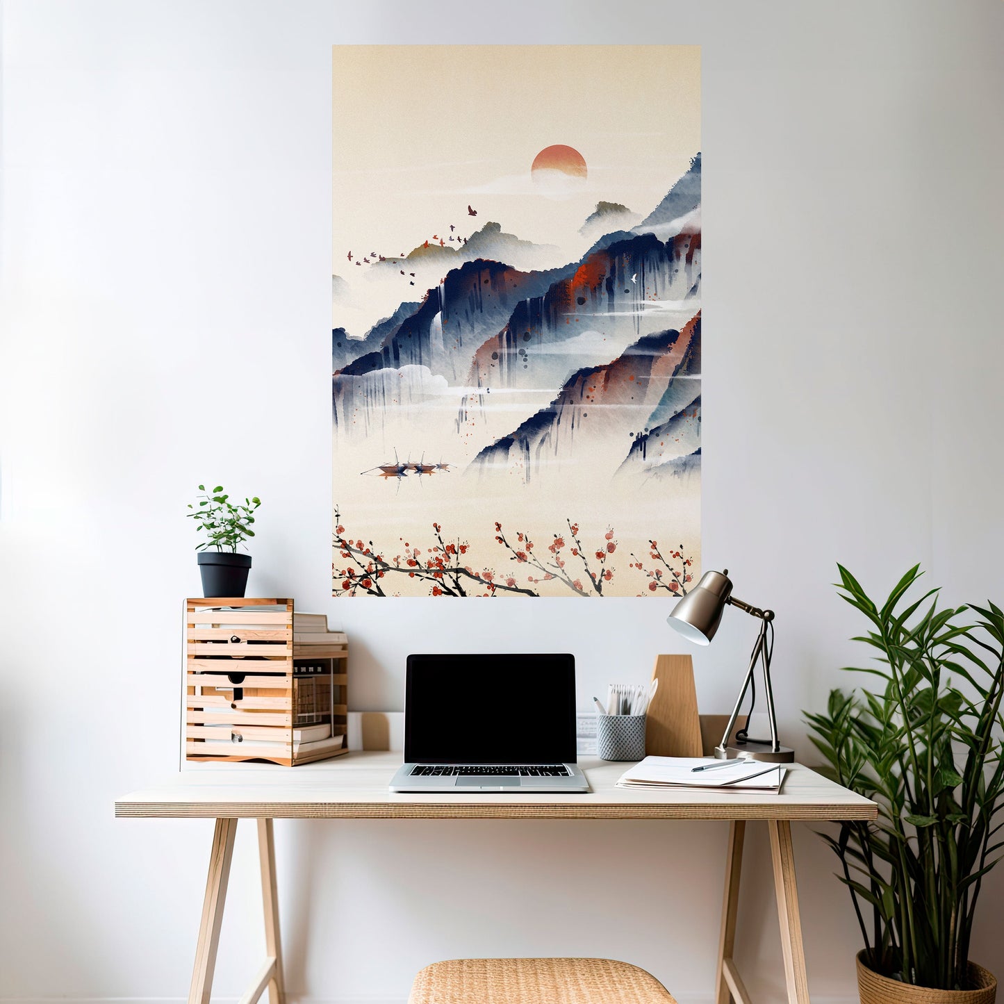 JAPANSKT LANDSKAP, vertikal poster med självhäftande motiv