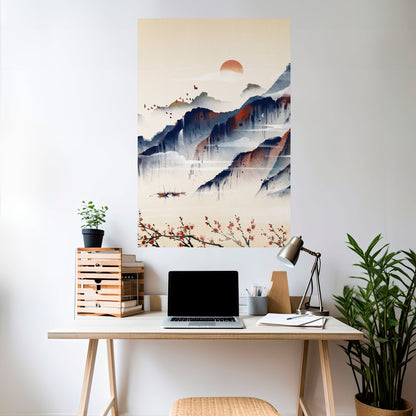 JAPANSKT LANDSKAP, vertikal poster med självhäftande motiv