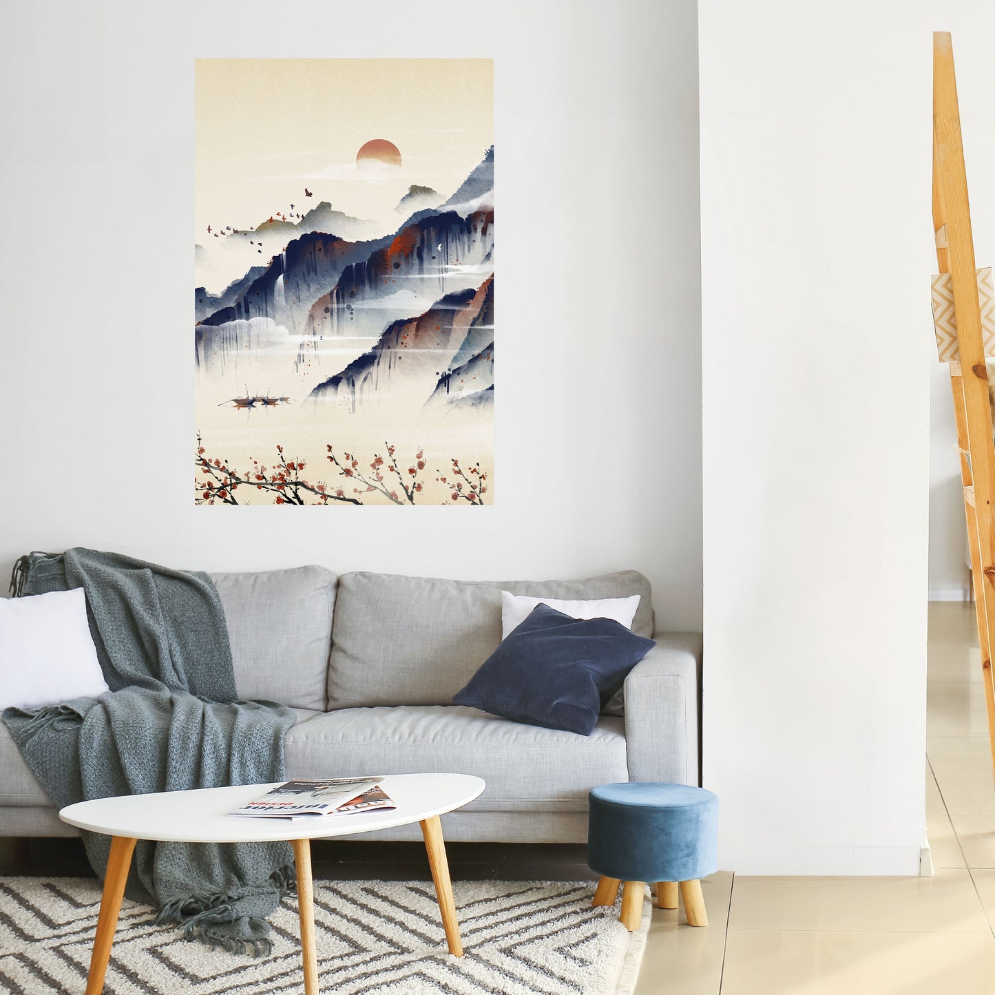 JAPANSKT LANDSKAP, vertikal poster med självhäftande motiv