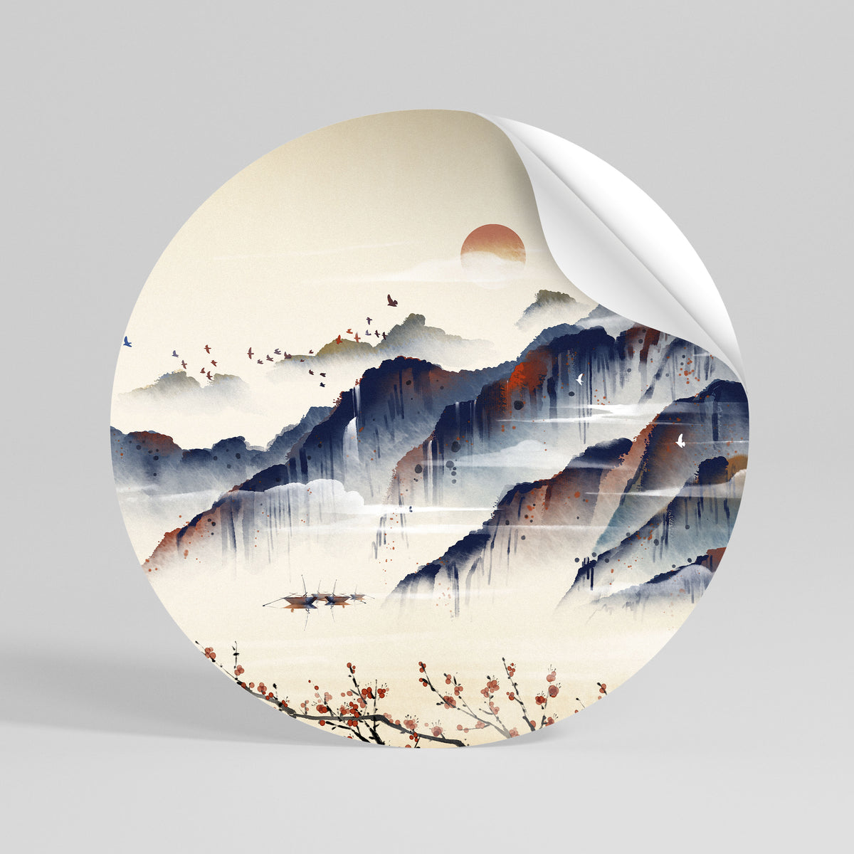 JAPANESE LANDSCAPE Peel and Stick Round Sticker