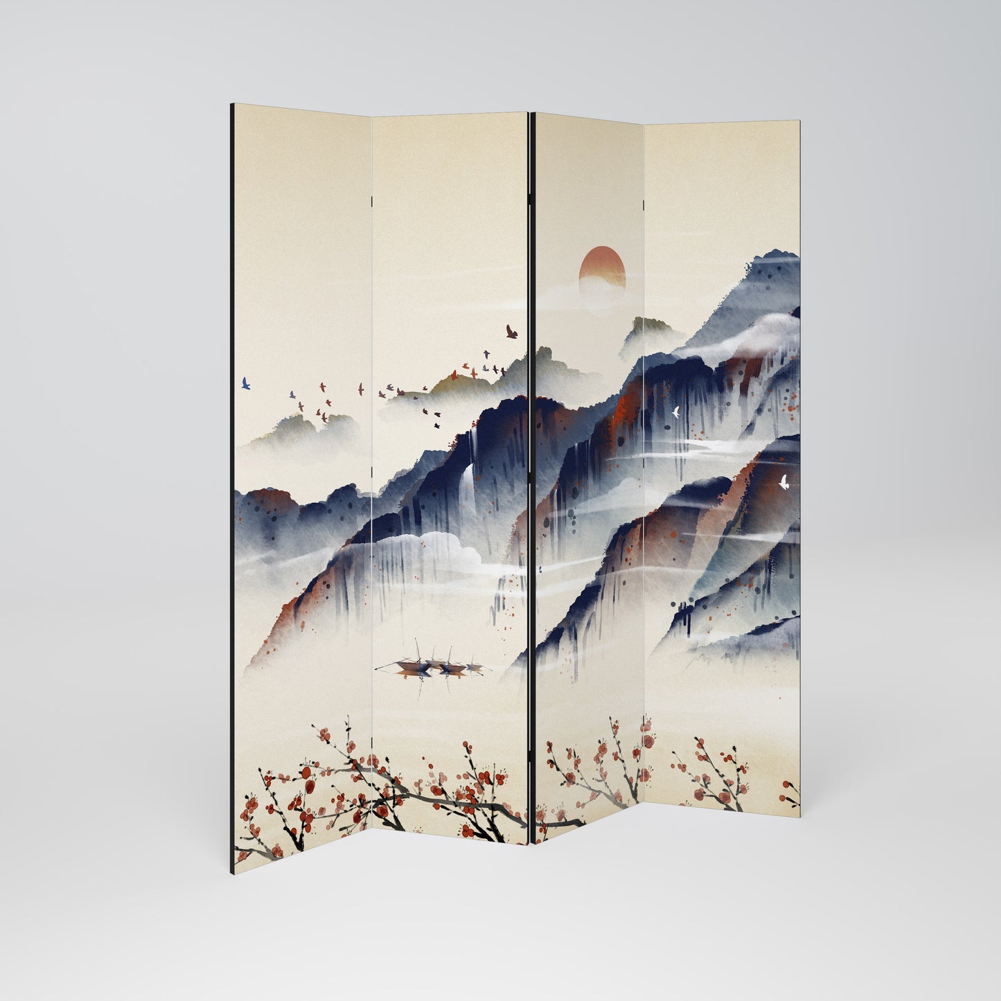 ORIENTAL LANDSCAPE 4-Panel Room Divider