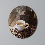 STEAMING BREWED DELIGHT Round Wall Art