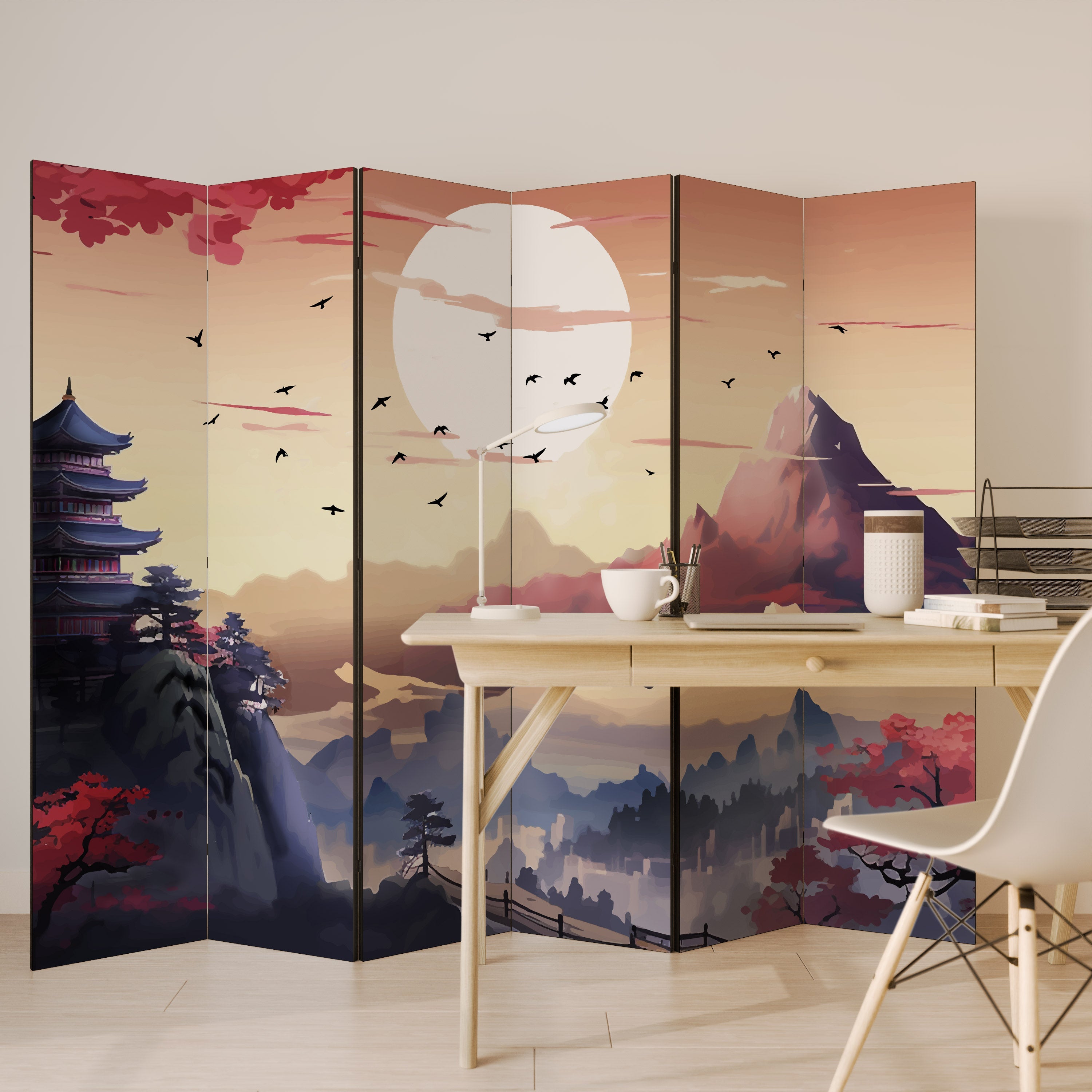 JAPANSK AURA Dekorativ rumsavdelare med 6 paneler