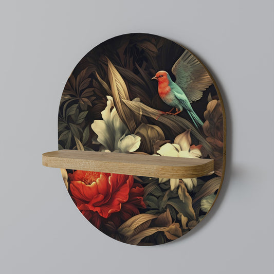 BOTANISK FÅGELSÅNG Oval konsthylla i ekeffekt