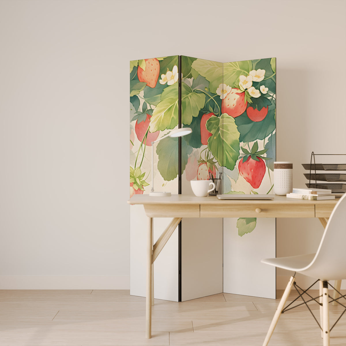 STRAWBERRY DREAMSCAPE Dekorativ rumsavdelare – 3 paneler