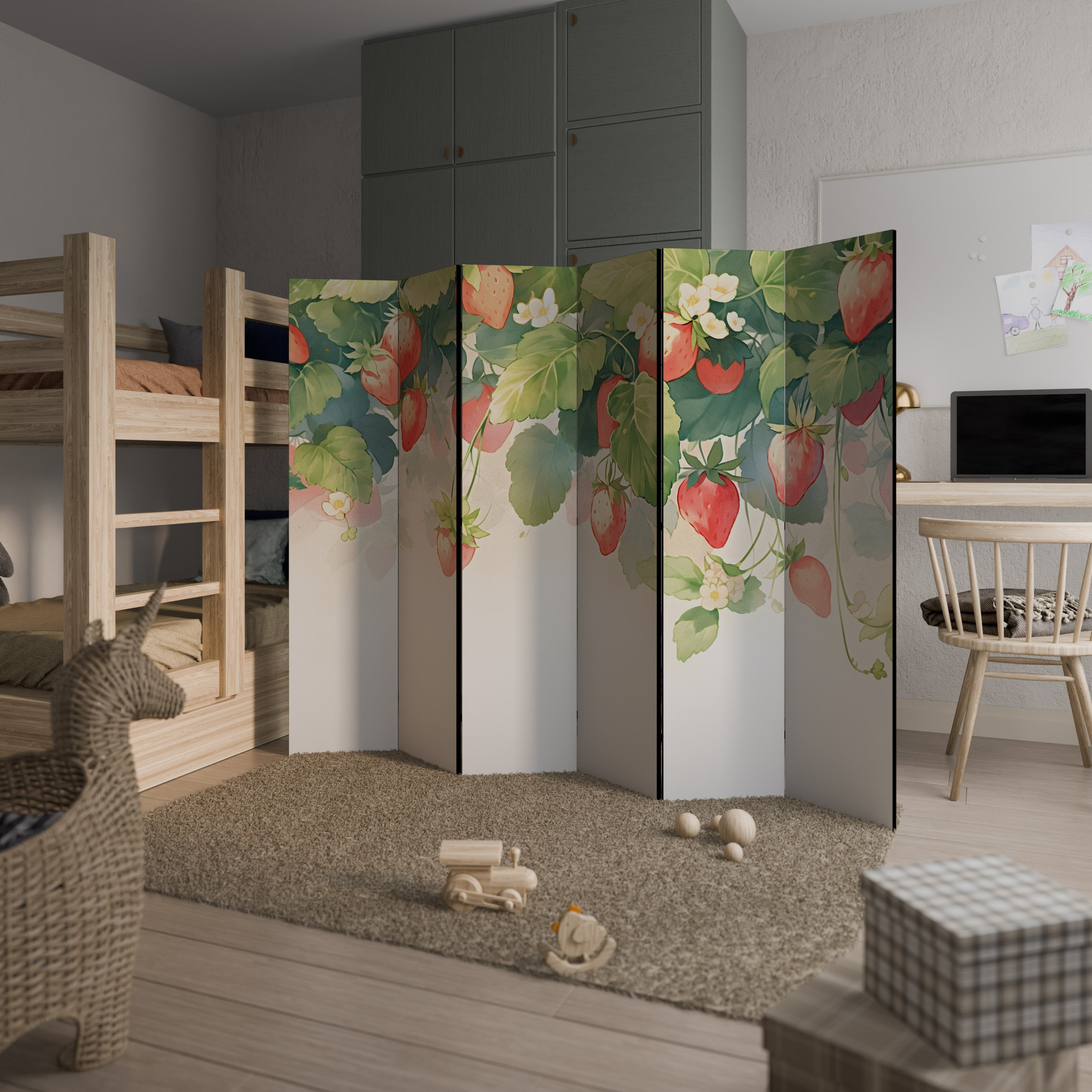 Dekorativ rumsavdelare med 6 paneler, STRAWBERRY DREAMSCAPE