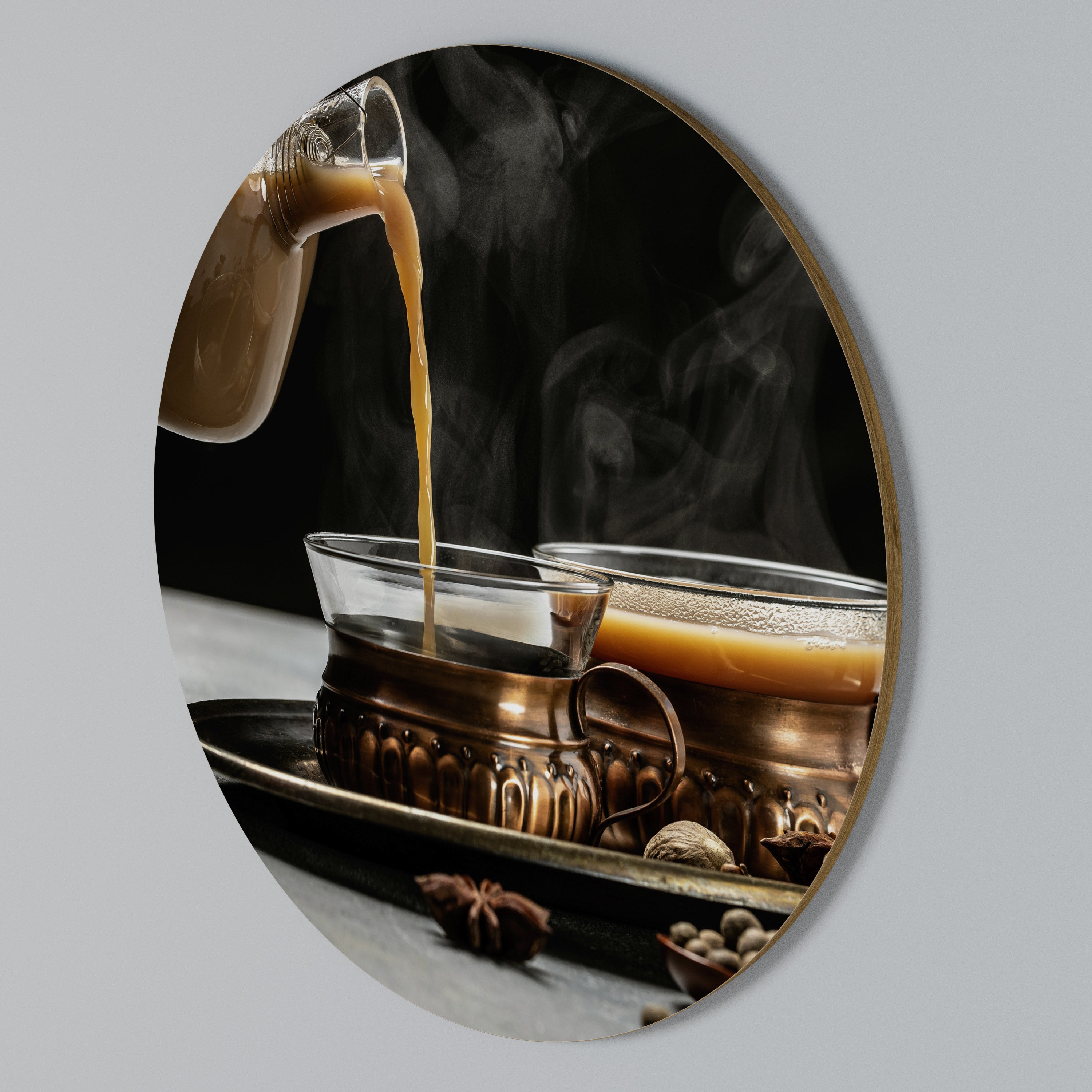 STEAMING SIPS OF SERENITY Round Wall Art