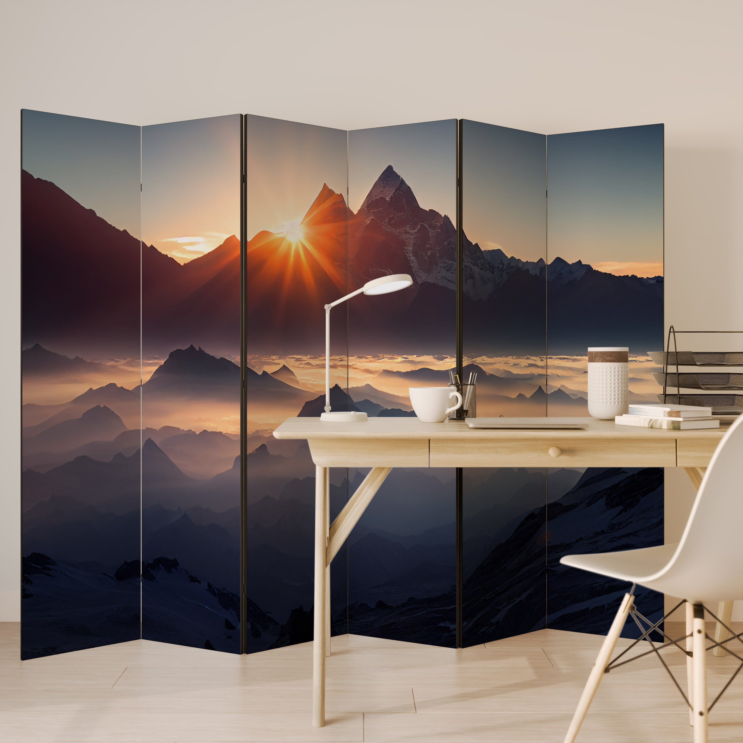 Dekorativ rumsavdelare MOUNTAINS AT DAWN med 6 paneler
