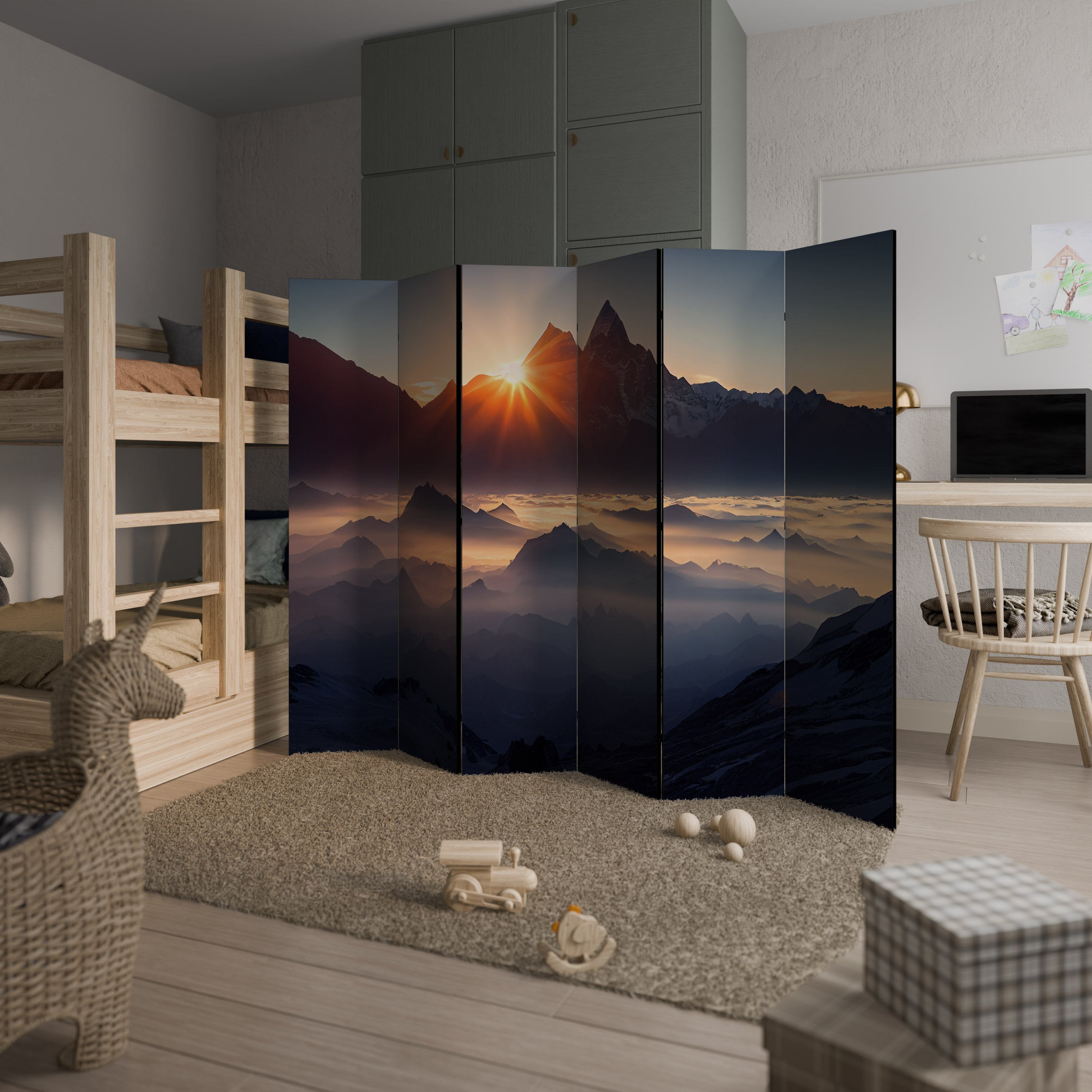 Dekorativ rumsavdelare MOUNTAINS AT DAWN med 6 paneler