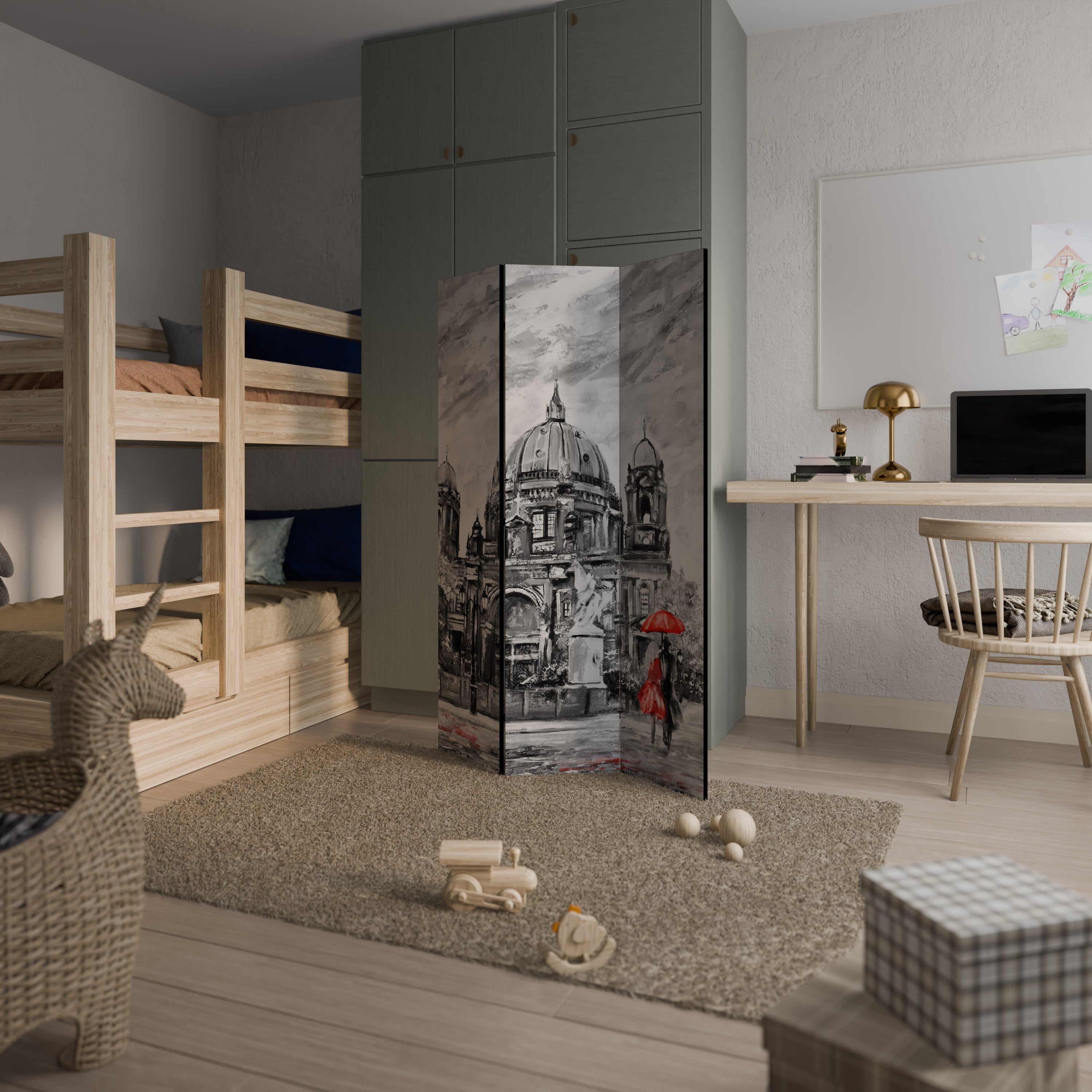 RED LEAVES EMBRACE Dekorativ rumsavdelare – 3 paneler