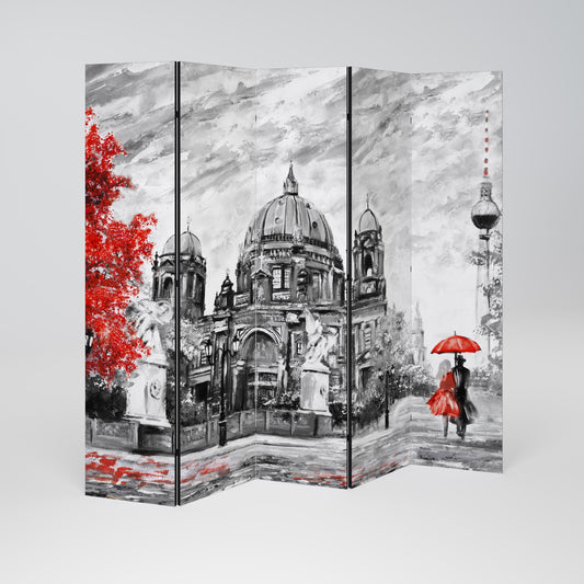 Dekorativ rumsavdelare med 5 paneler RED LEAVES EMBRACE
