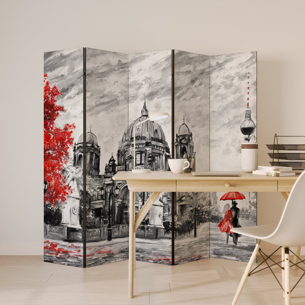 Dekorativ rumsavdelare med 5 paneler RED LEAVES EMBRACE
