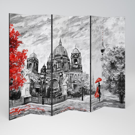 Dekorativ rumsavdelare med 6 paneler RED LEAVES EMBRACE