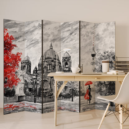Dekorativ rumsavdelare med 6 paneler RED LEAVES EMBRACE