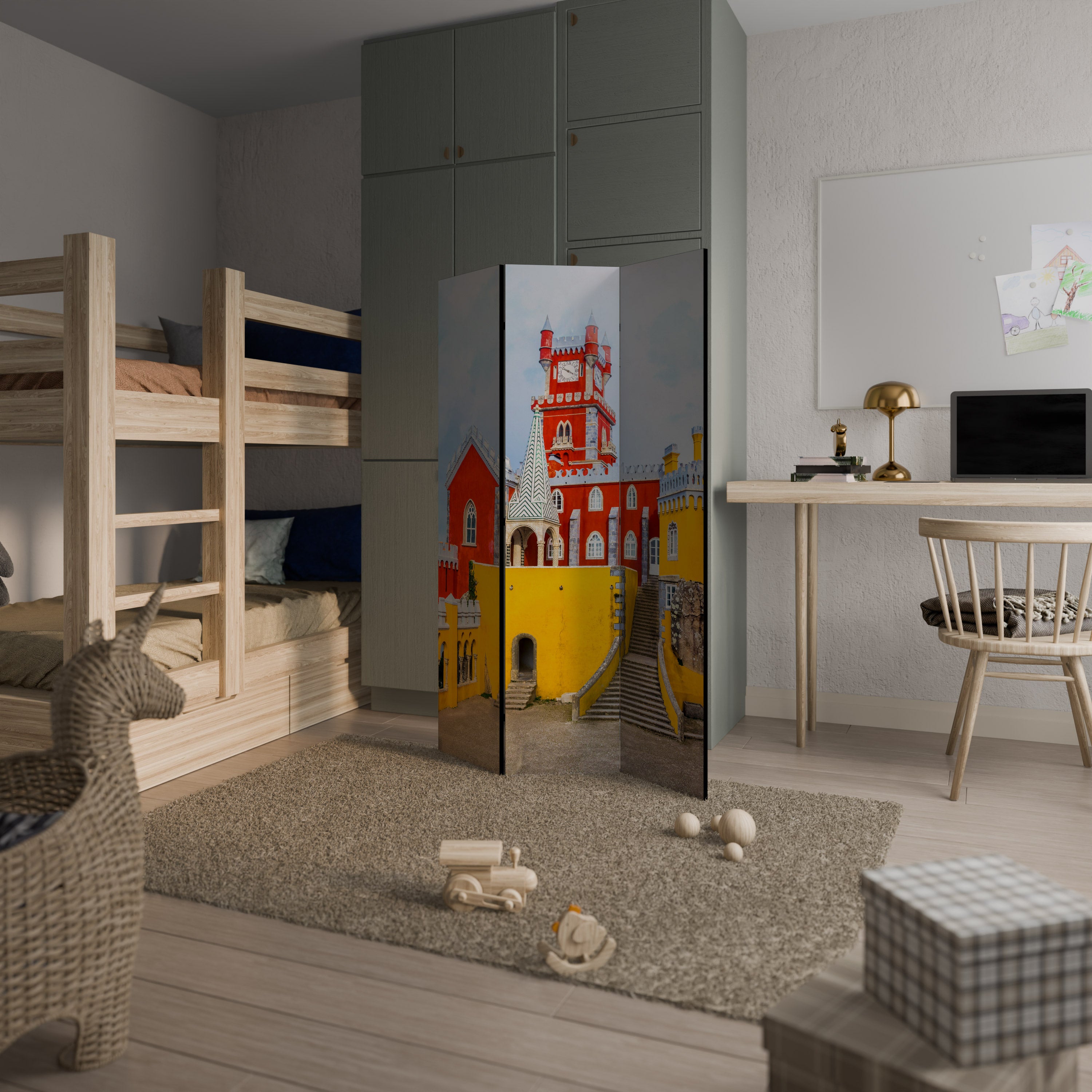 COLORFUL CASTLE CORRIDORS Dekorativ rumsavdelare – 3 paneler