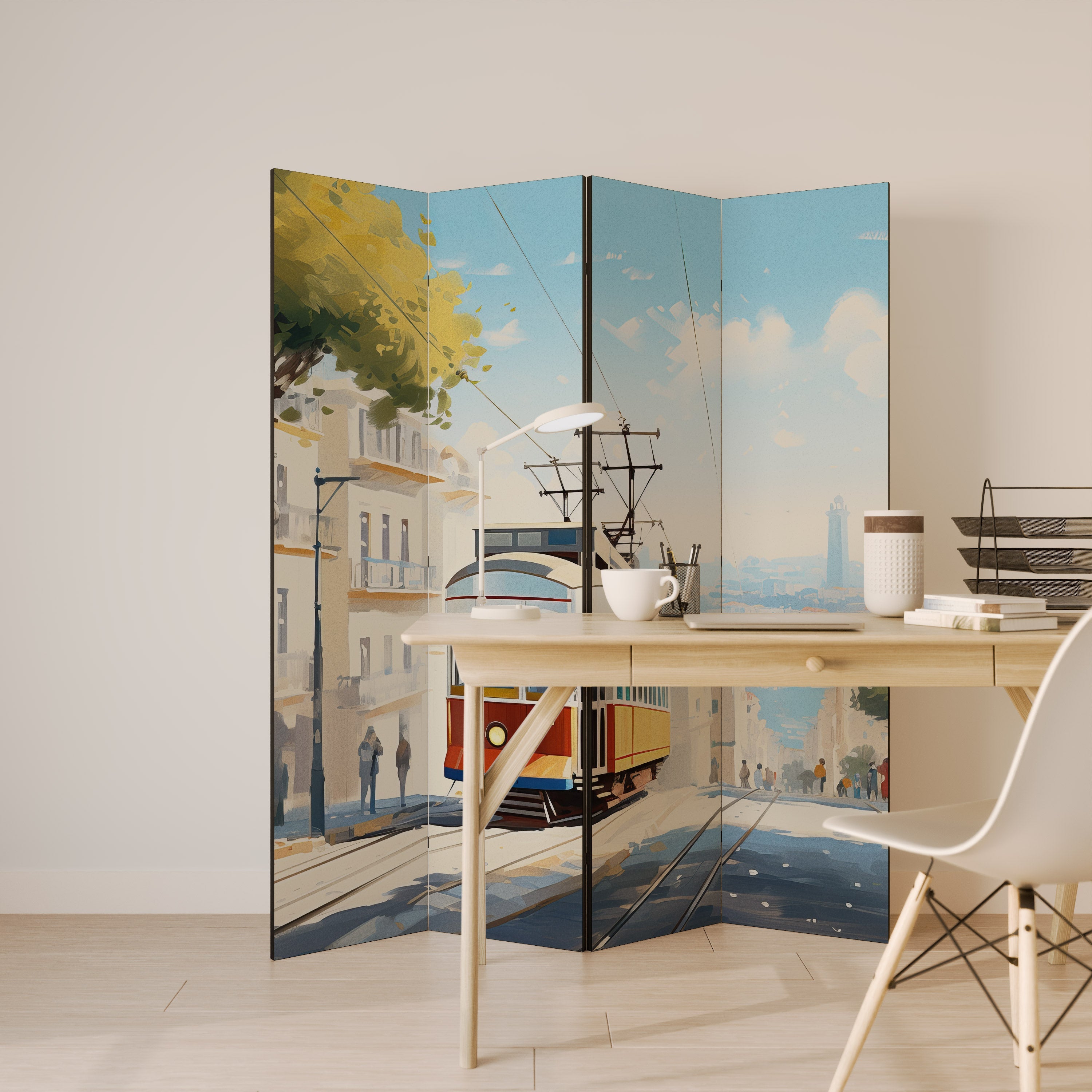 TRAMWAY DREAMSCAPE Dekorativ rumsavdelare med 4 paneler