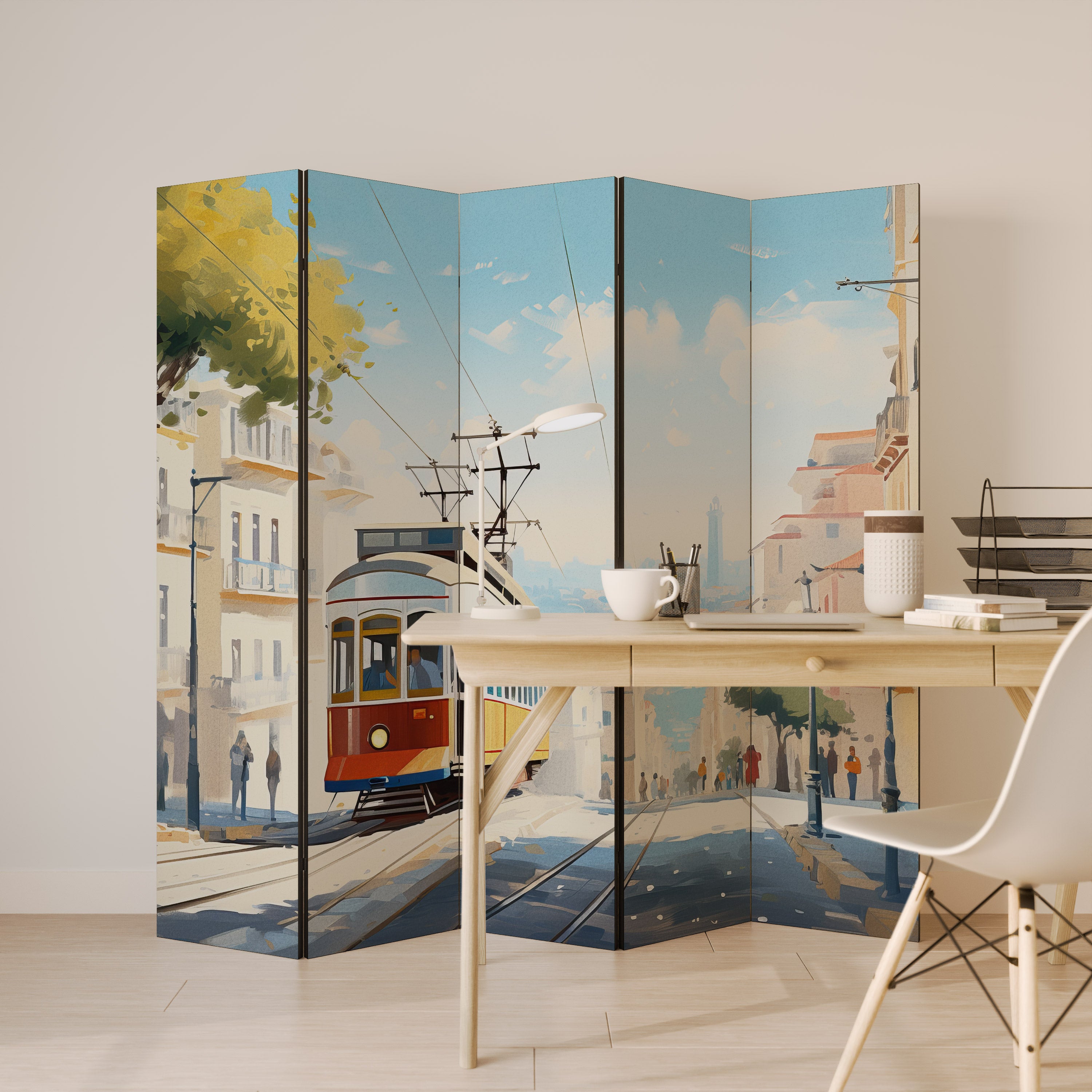 TRAMWAY DREAMSCAPE Dekorativ rumsavdelare med 5 paneler