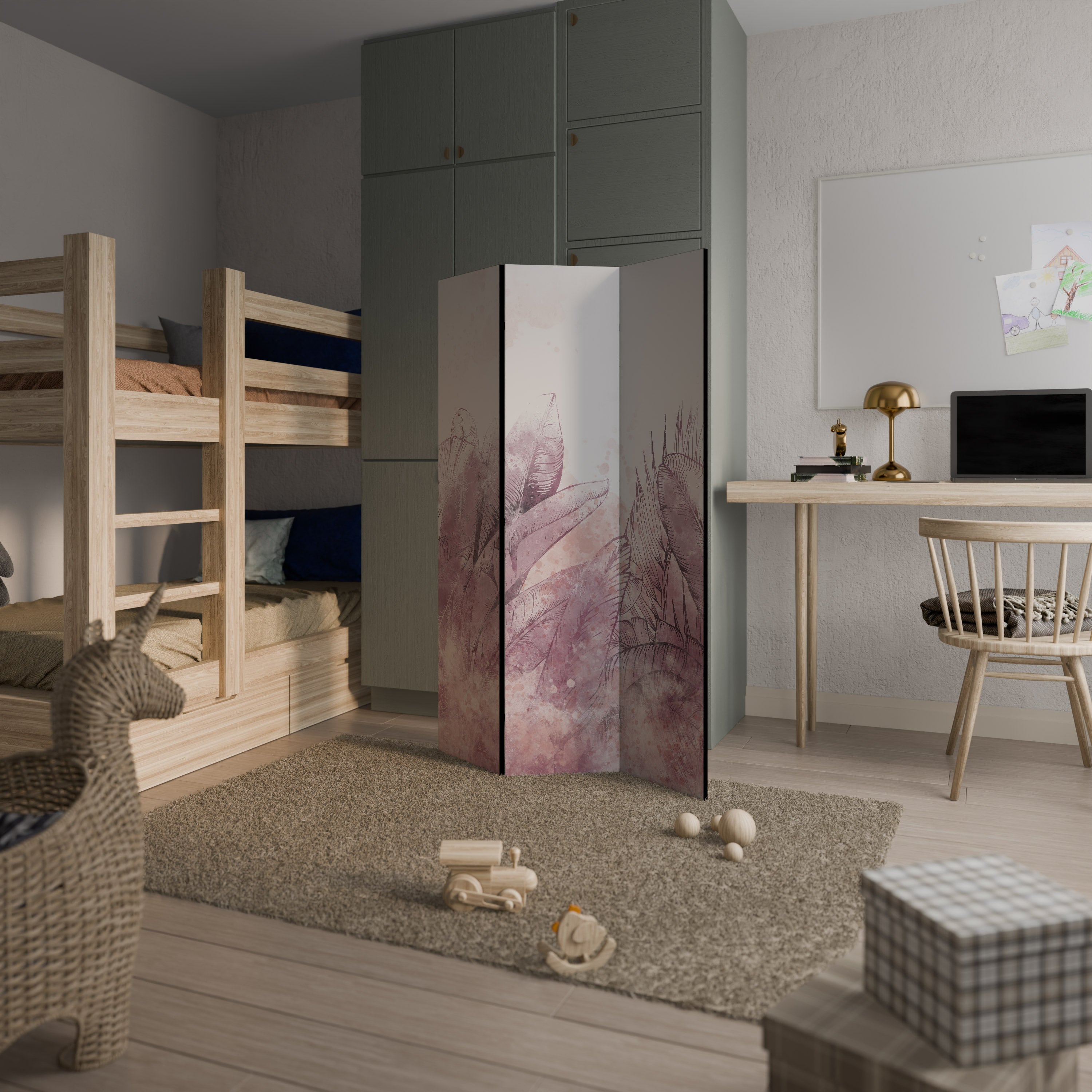 Dekorativ rumsavdelare med 3 paneler i TROPISK GLAM