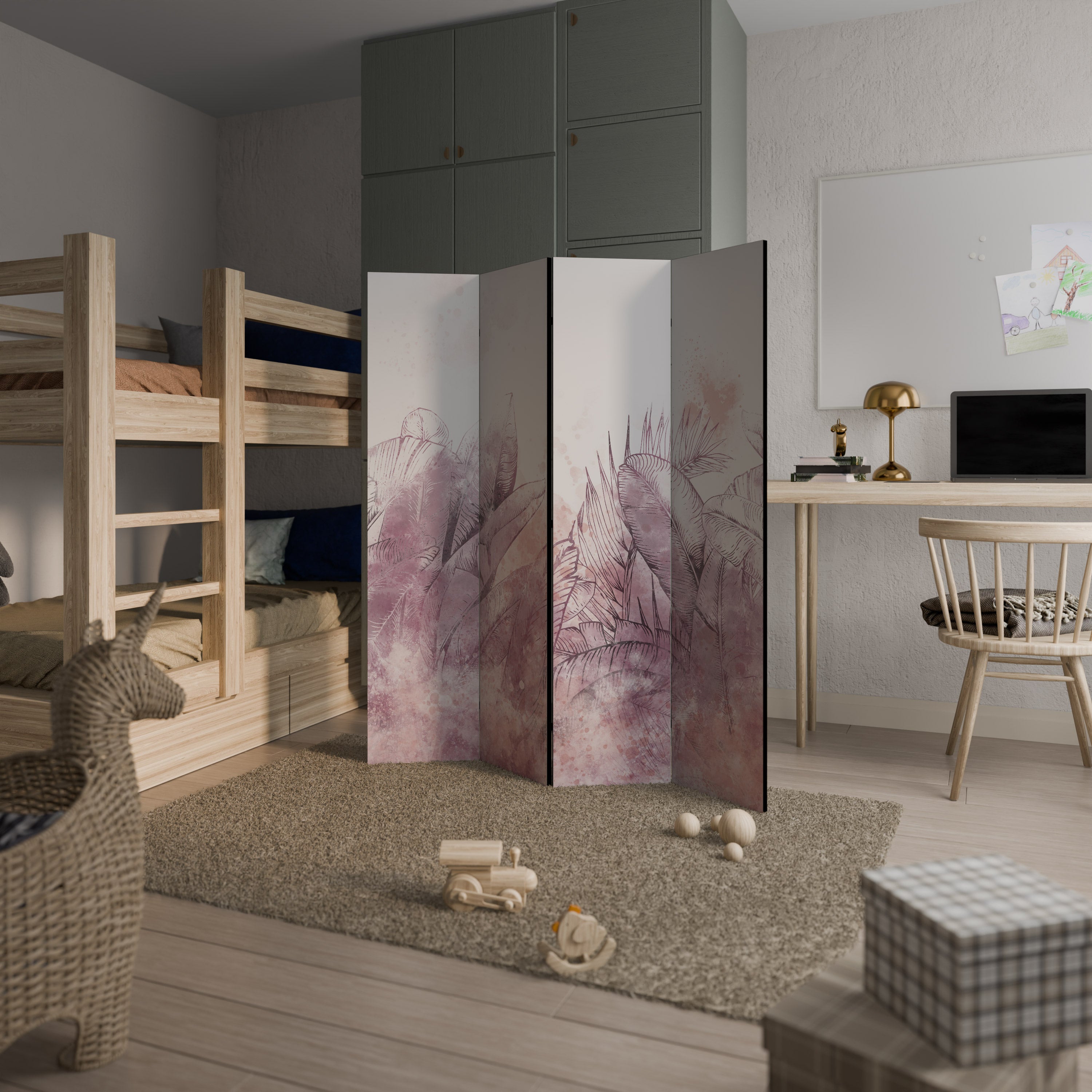 Dekorativ rumsavdelare med 4 paneler i TROPISK GLAM