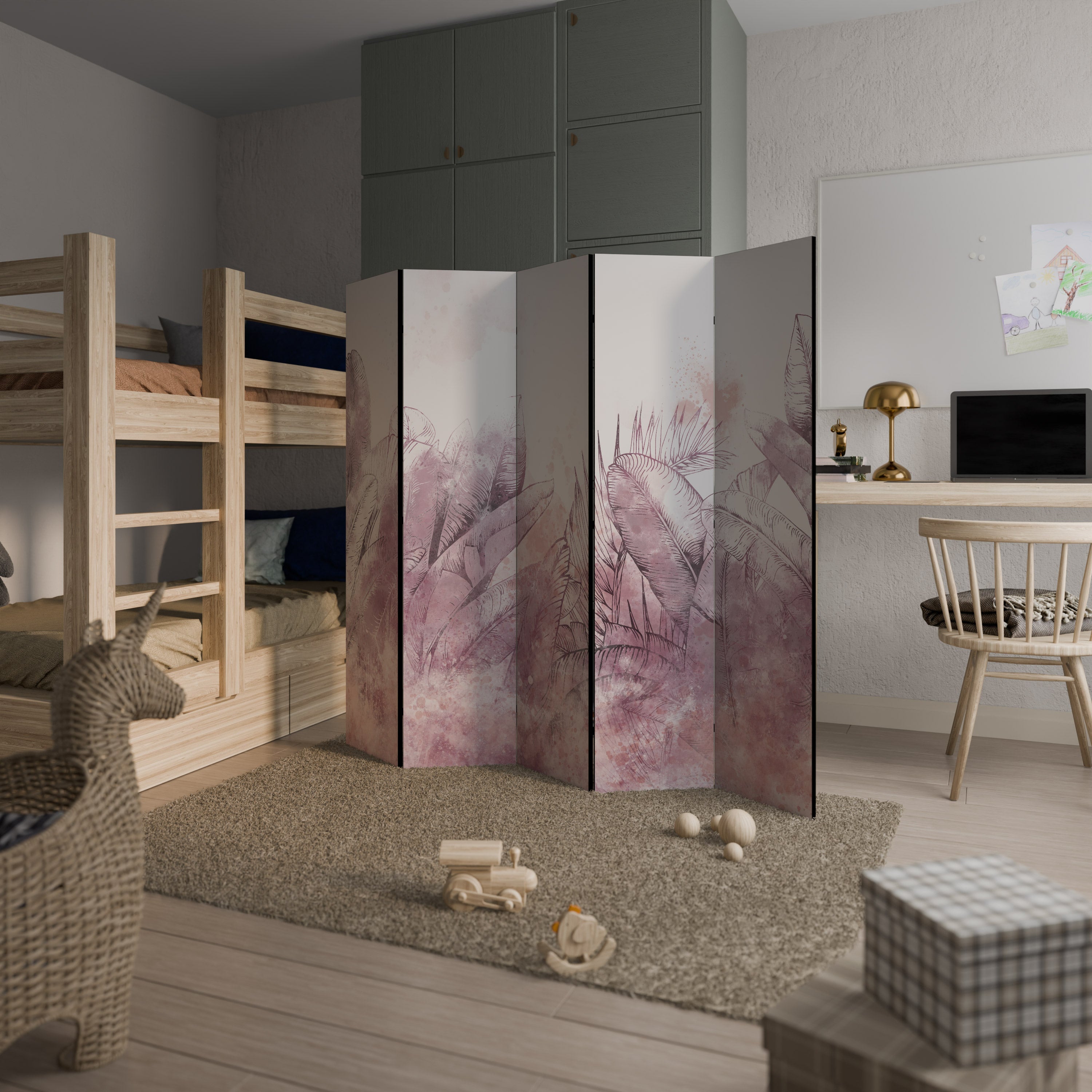Dekorativ rumsavdelare med 5 paneler i TROPISK GLAM