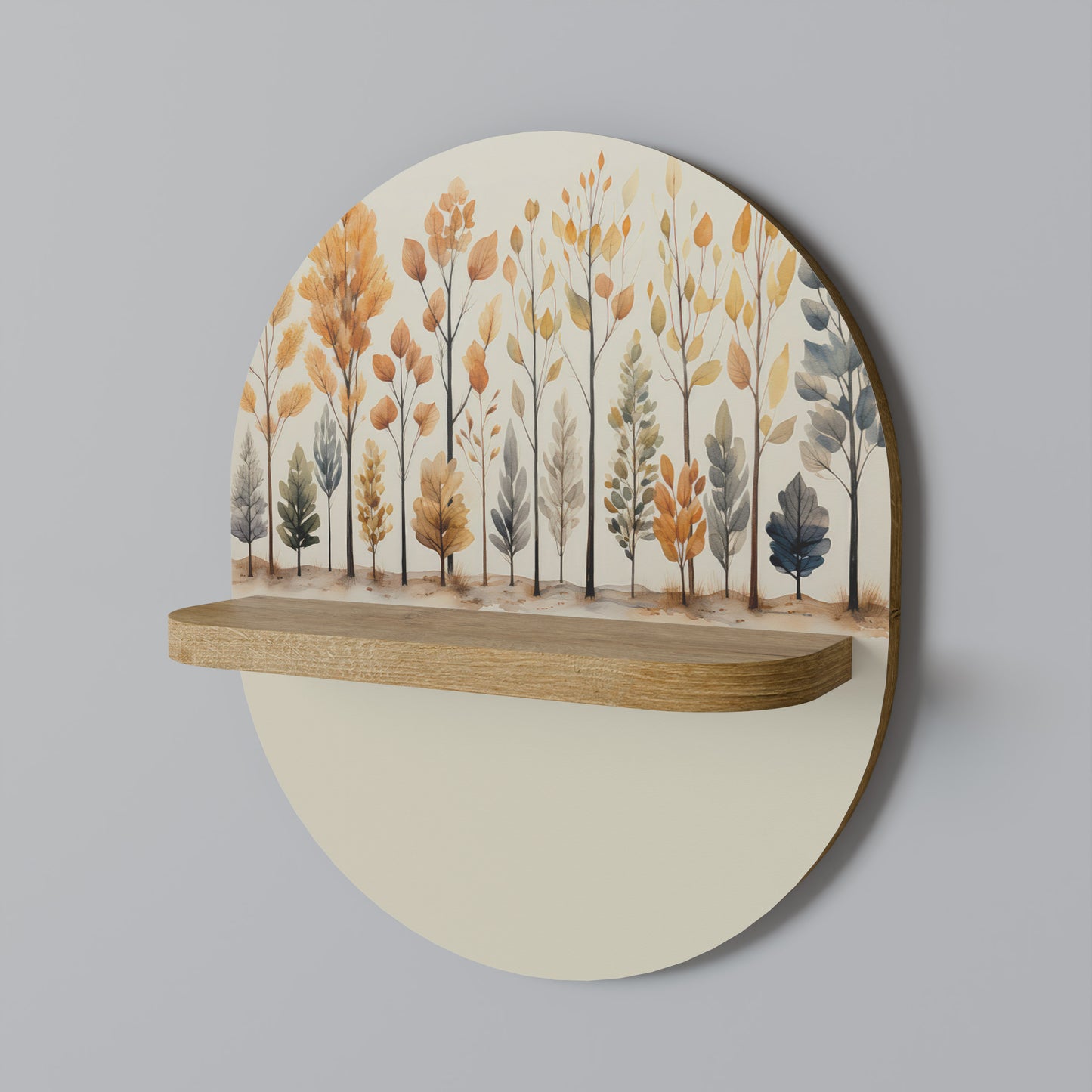 AUTUMN FOREST Oval Art Shelf In Oak Effect