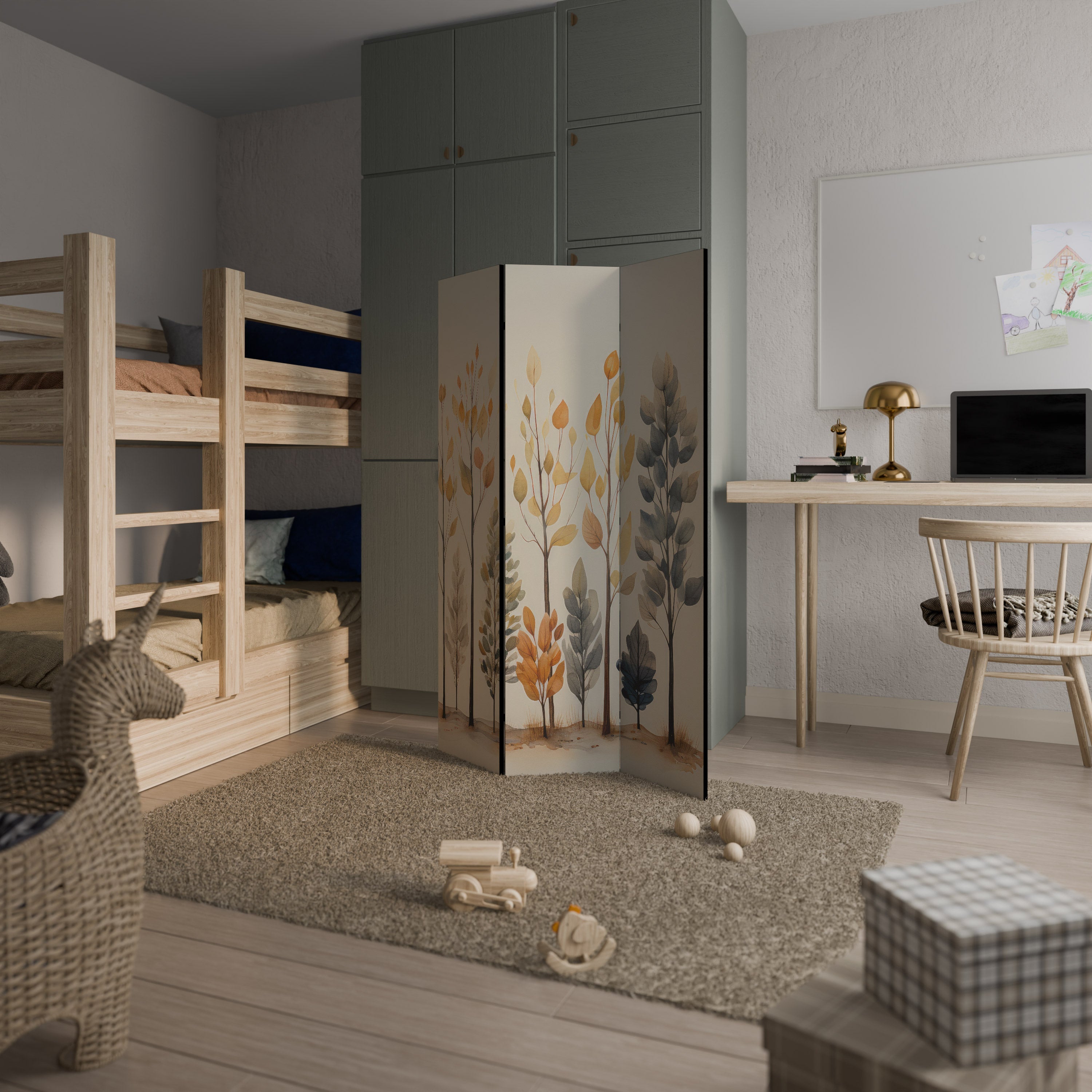 Dekorativ rumsavdelare med 3 paneler, AUTUMN FOREST