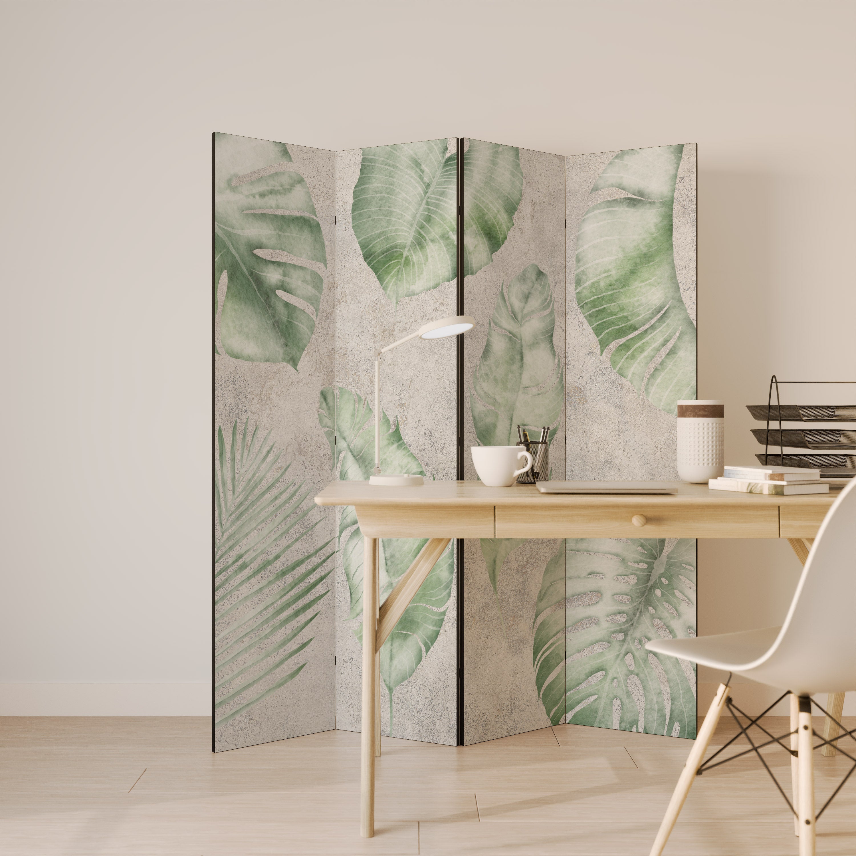 LUSH LEAF WHISPERS Dekorativ rumsavdelare med 4 paneler