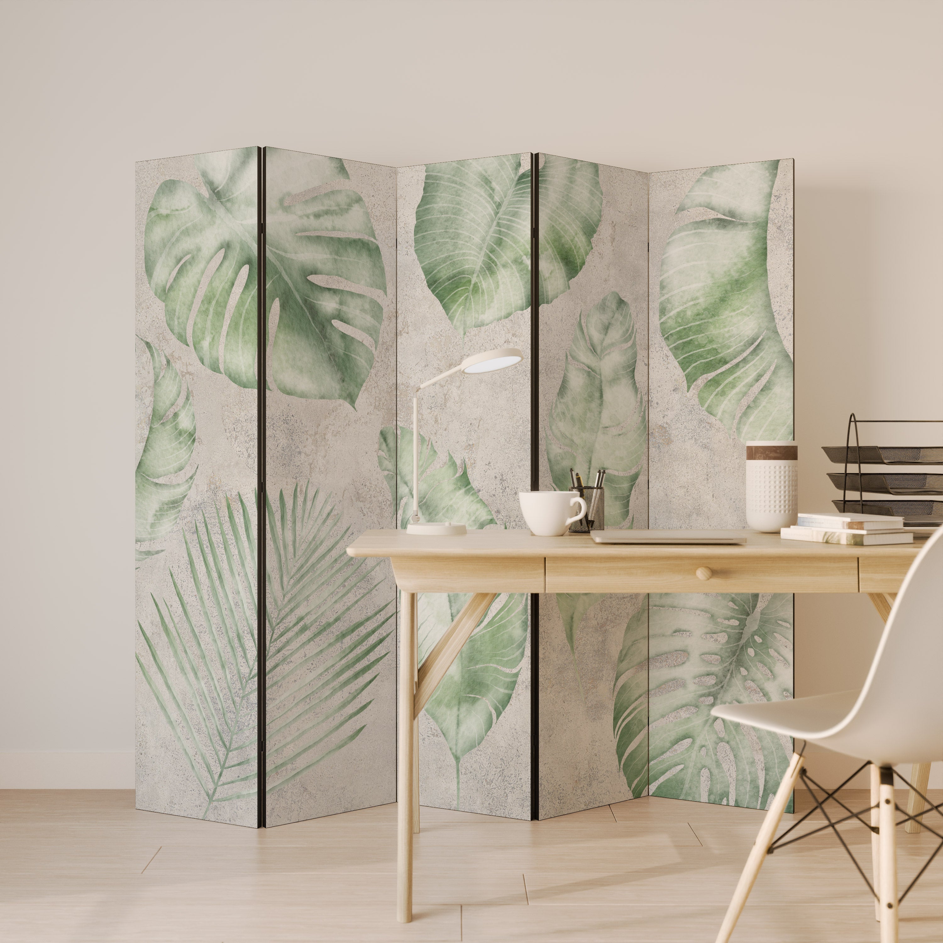LUSH LEAF WHISPERS Dekorativ rumsavdelare med 5 paneler