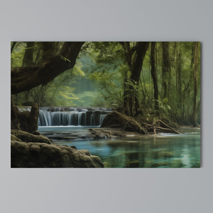 TRANQUIL WATERFALL ESCAPE Horizontal Canvas Print