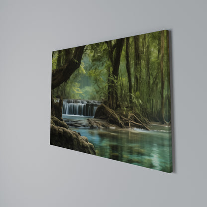 TRANQUIL WATERFALL ESCAPE Horizontal Canvas Print