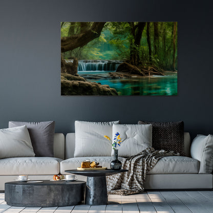 TRANQUIL WATERFALL ESCAPE Horizontal Canvas Print