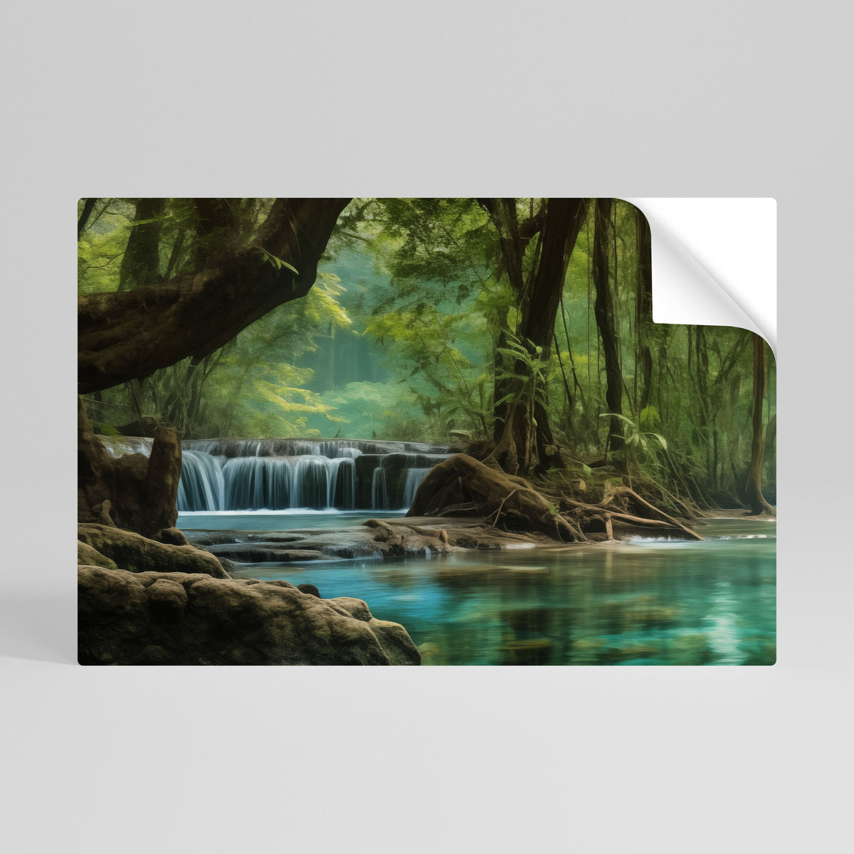 TRANQUIL WATERFALL ESCAPE Självhäftande Horisontell Poster