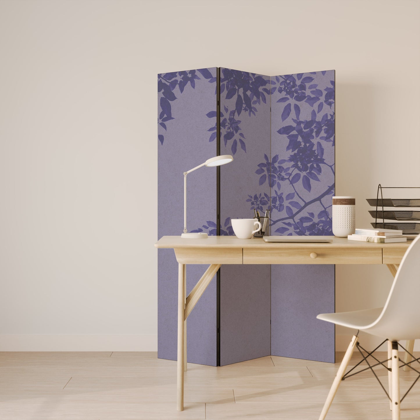 ELEGANT LÖVDRIKAD SLÖJA Dekorativ rumsavdelare med 3 paneler