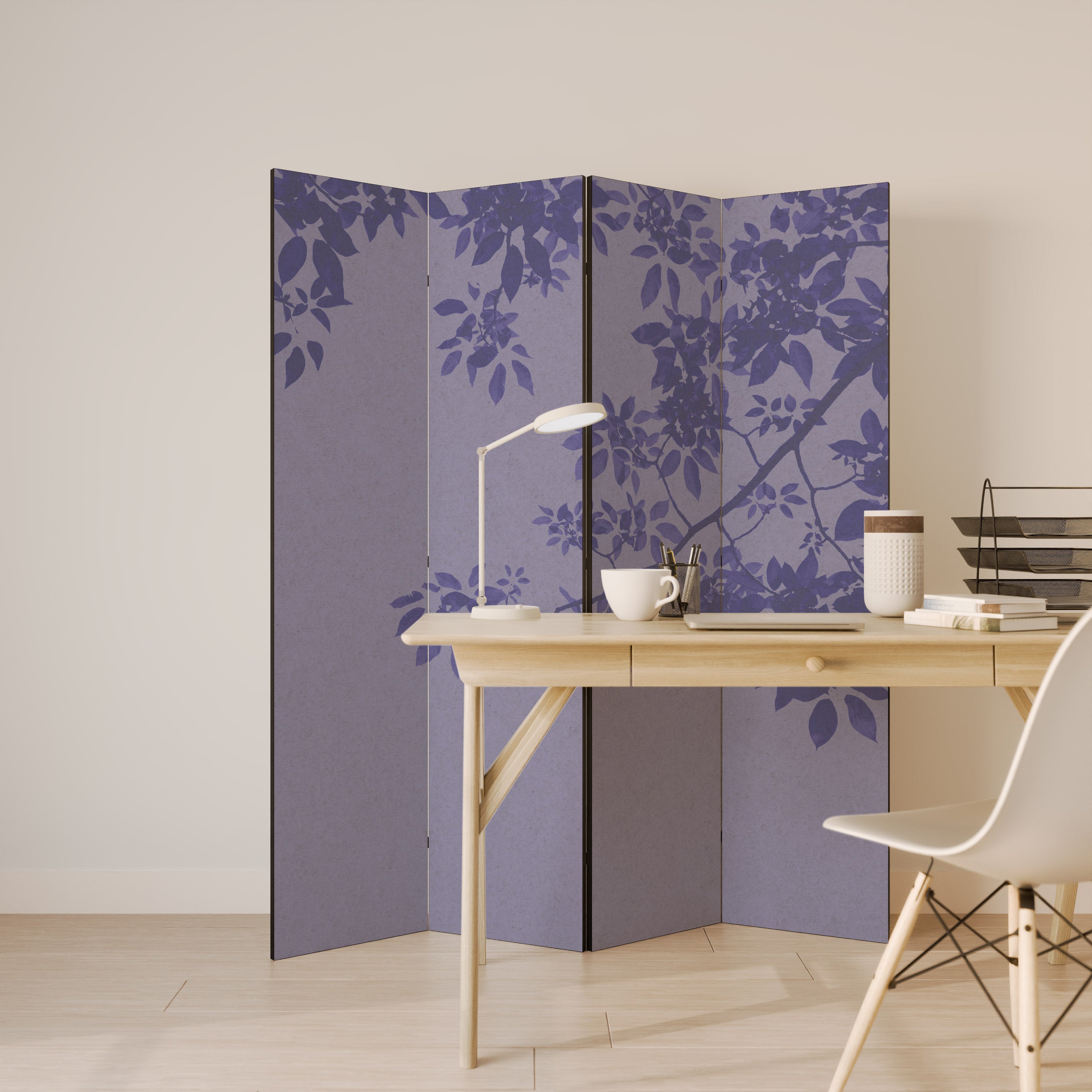 ELEGANT LÖVDRIKAD SLÖJA Dekorativ rumsavdelare med 4 paneler