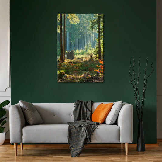 SUNLIT FOREST SERENADE Vertical Canvas Print
