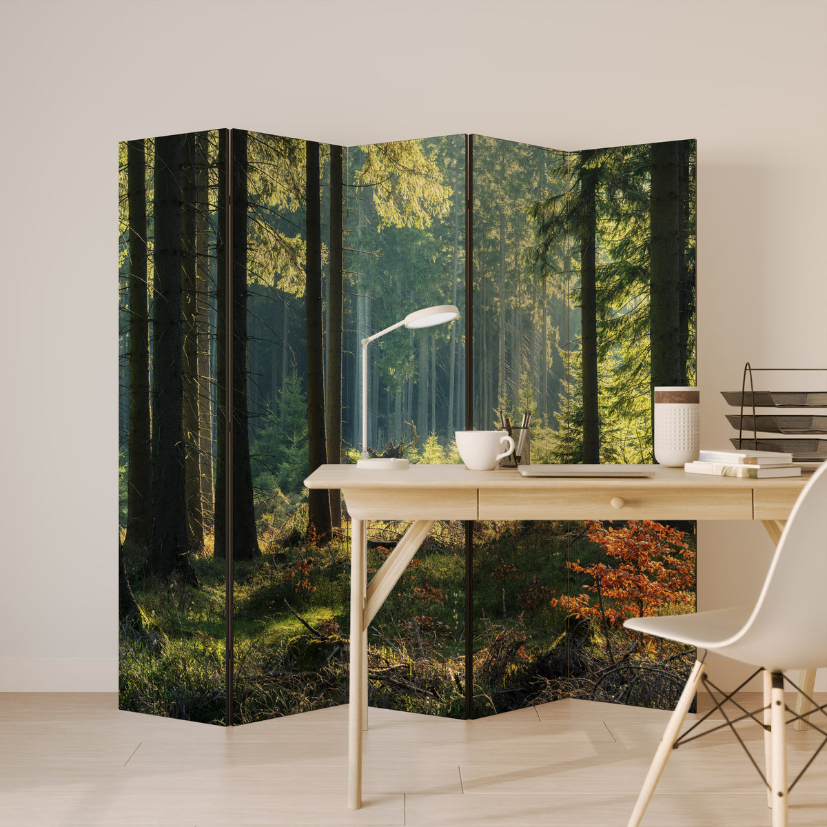 SUNLIT FOREST SERENADE Dekorativ rumsavdelare – 5 paneler