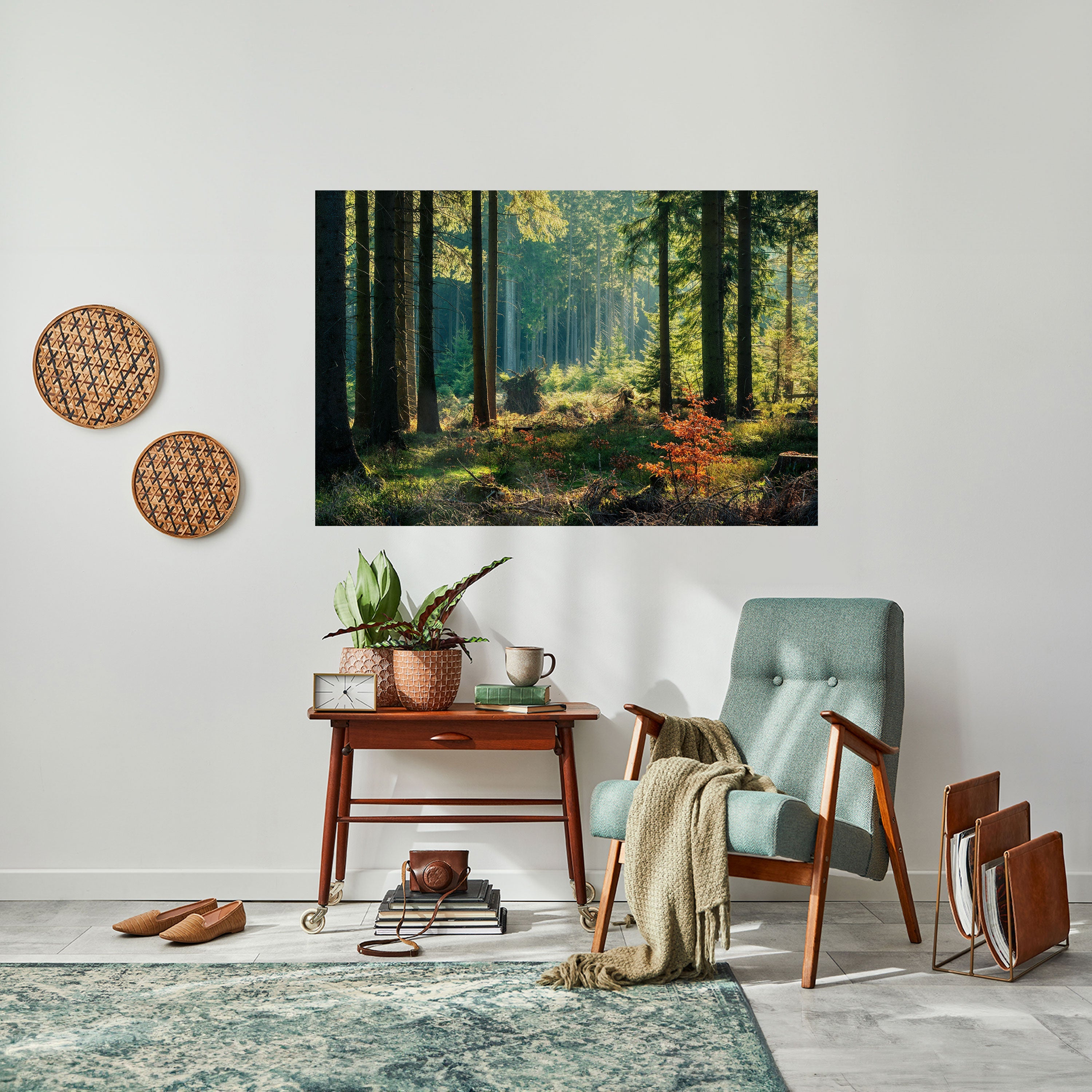 Solbelyst skogsserenad horisontell poster med självhäftande klistermärke