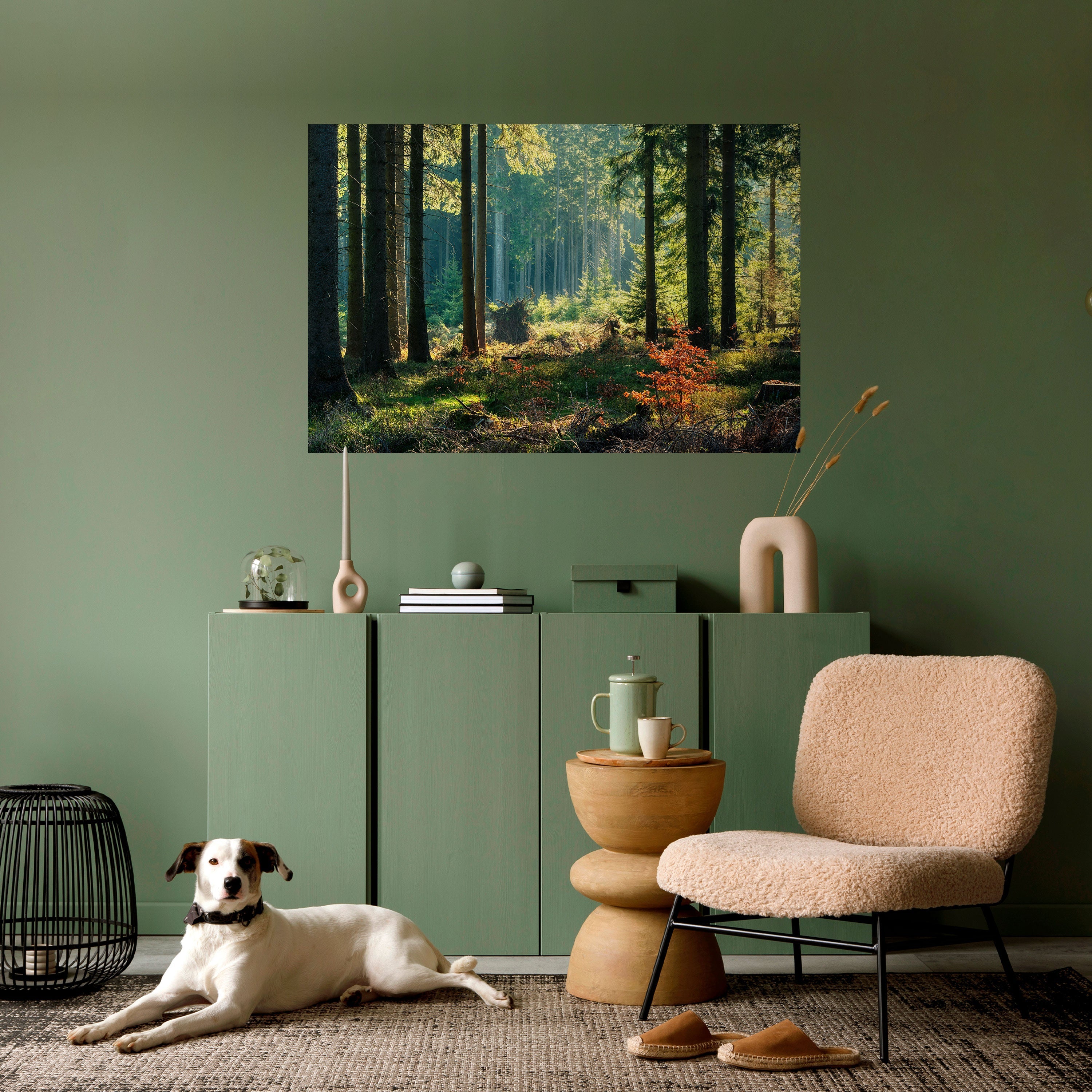 Solbelyst skogsserenad horisontell poster med självhäftande klistermärke
